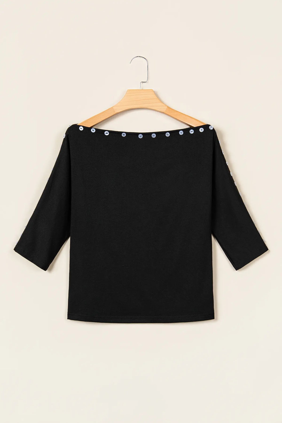 Off-Shoulder Top with 3/4 Sleeves and Button Detail