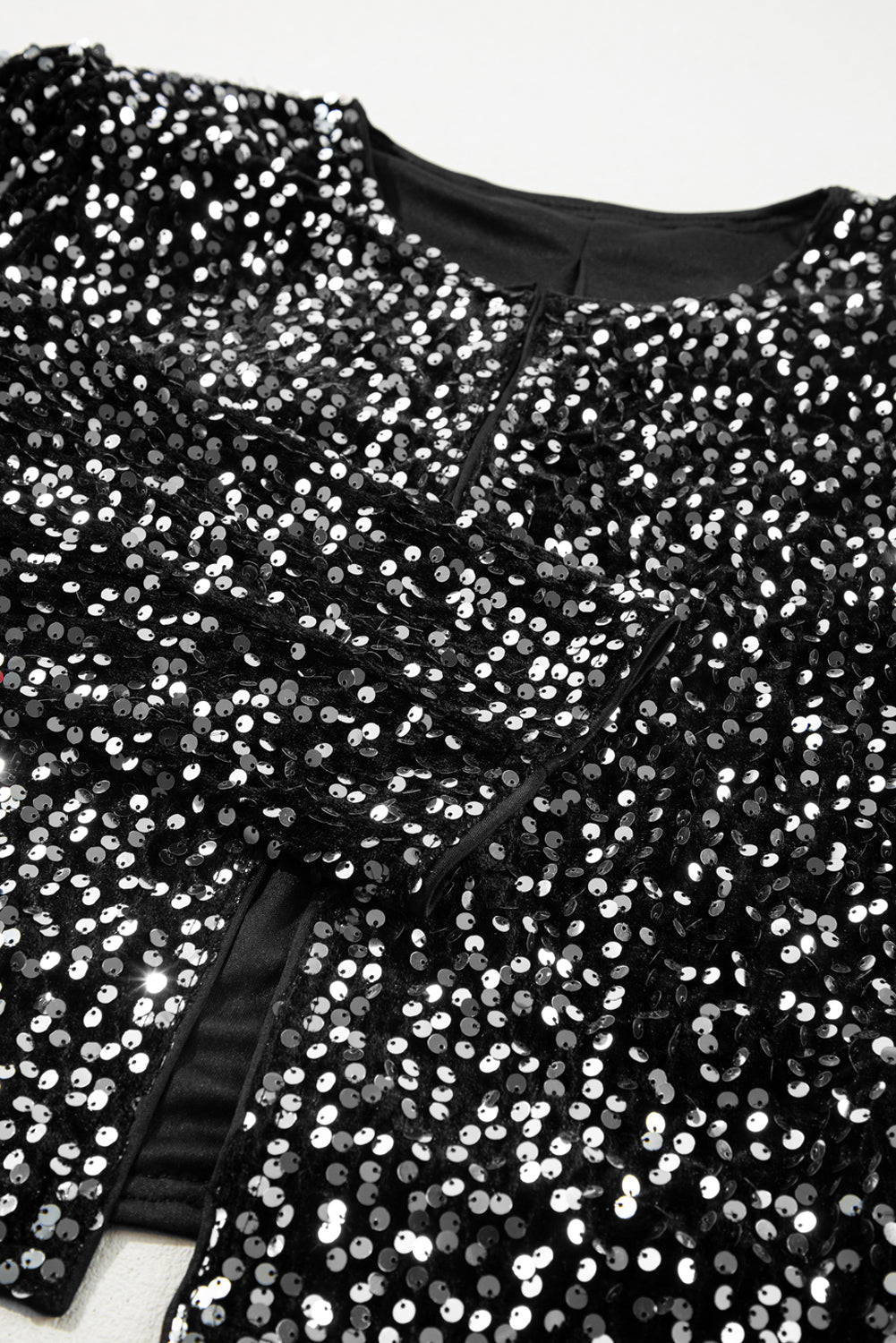 Black Sequined Open Front Cropped Jacket - eAura