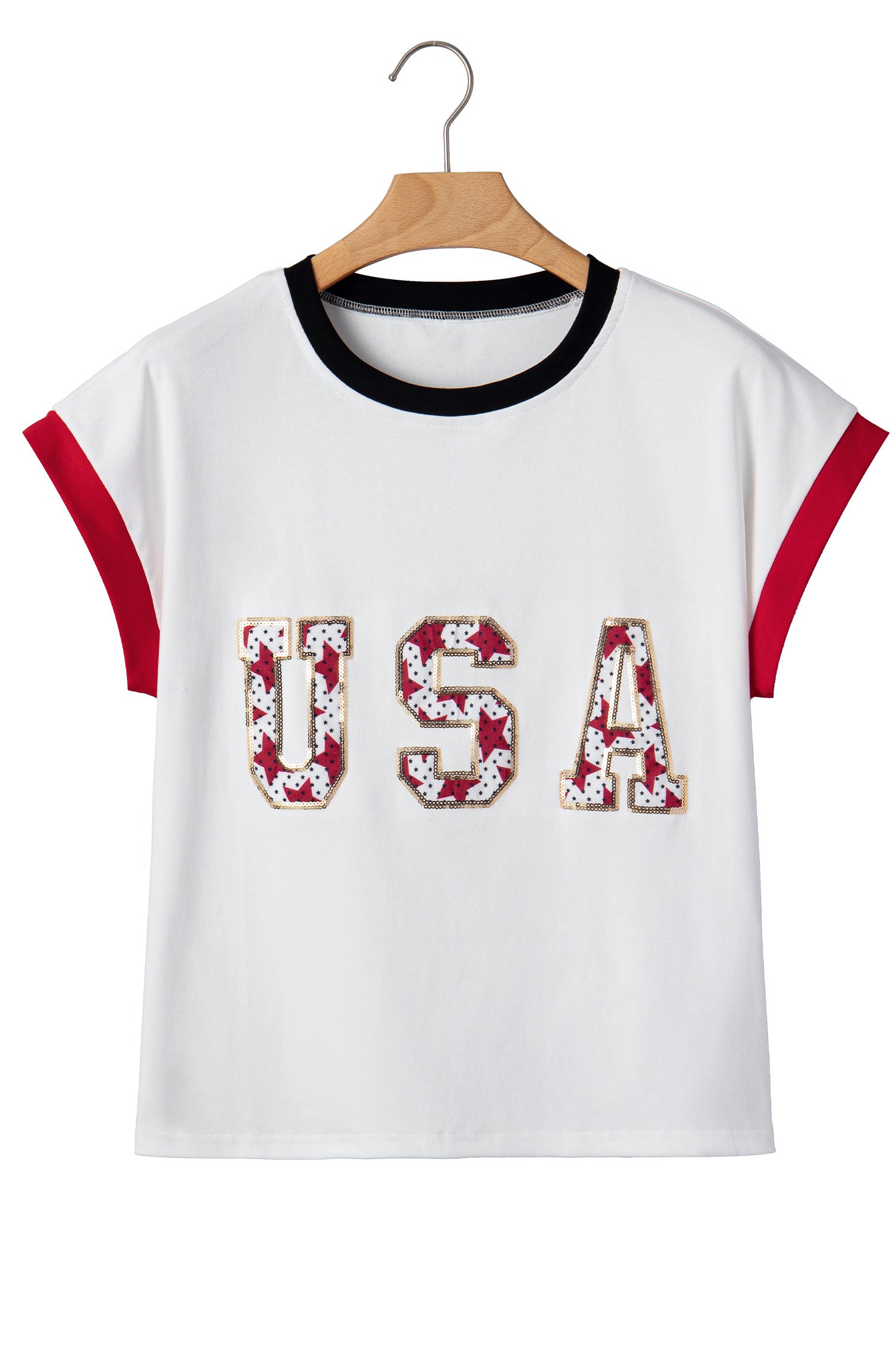 USA Sequin Colour Block Loose T-Shirt