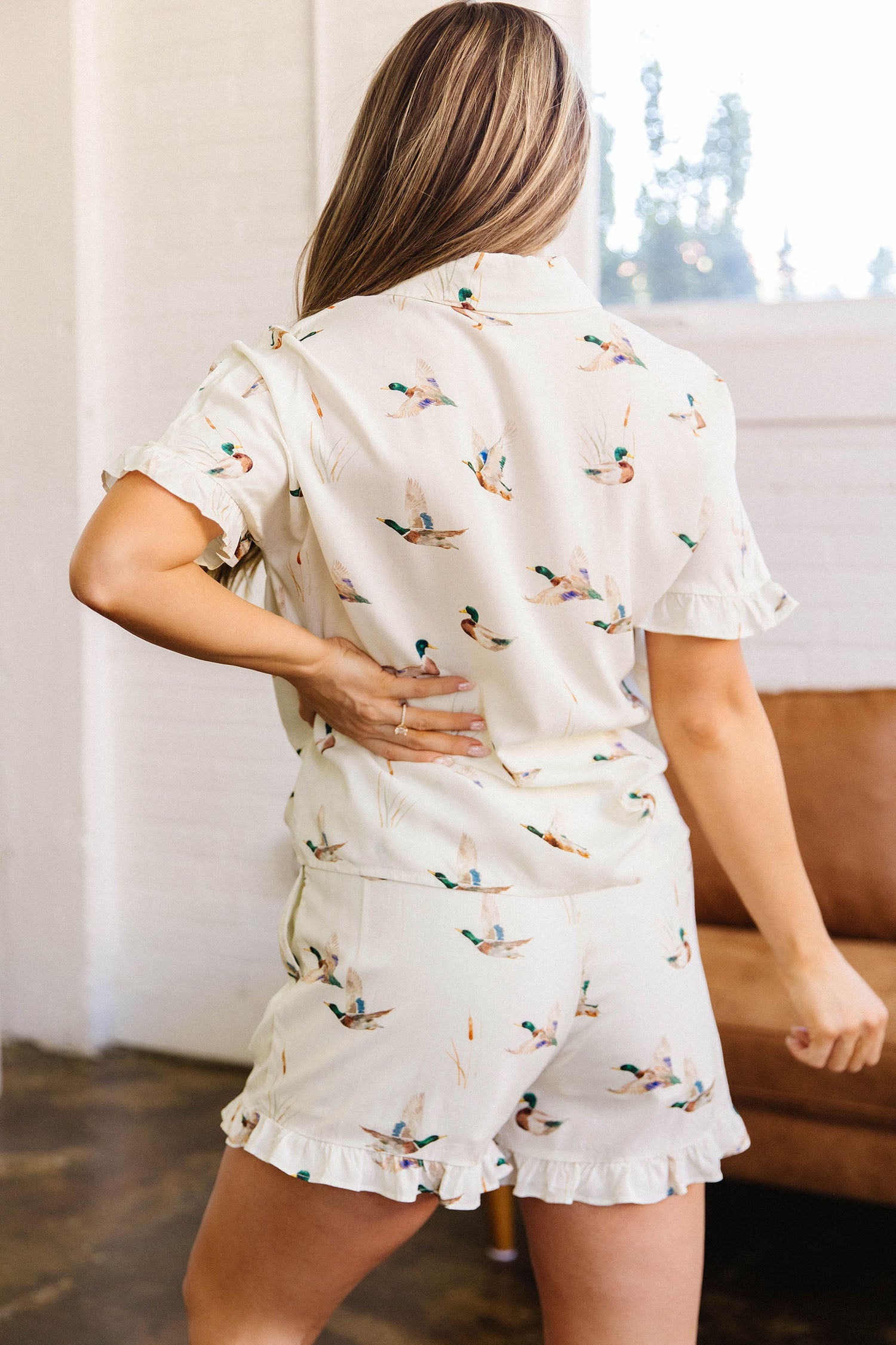Beige Mallard Print Shirt & Shorts Two Piece Set