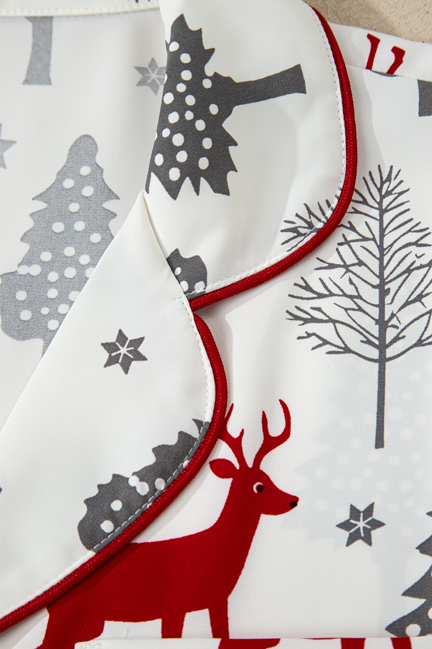 Christmas Print Velvet Trim Bow Knot Pyjama Shorts Set - Loungewear & Sleepwear/Sleepwear