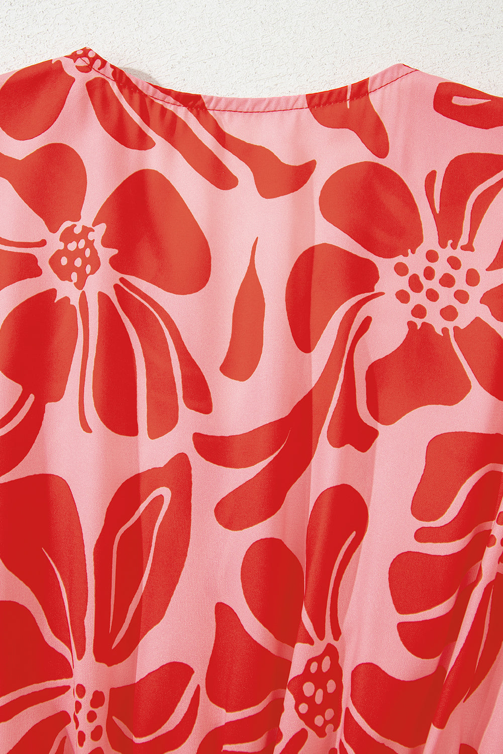 Floral Short Sleeve V-Neck Buttoned Shirred Waist Long Dress - eAura