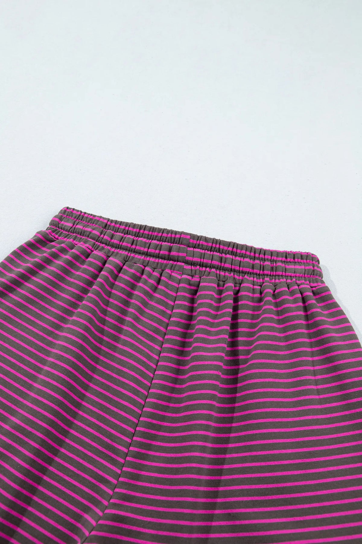 Ribbed Patchwork Mock Neck Baggy Pullover Matching Shorts Set – Blue Stripe