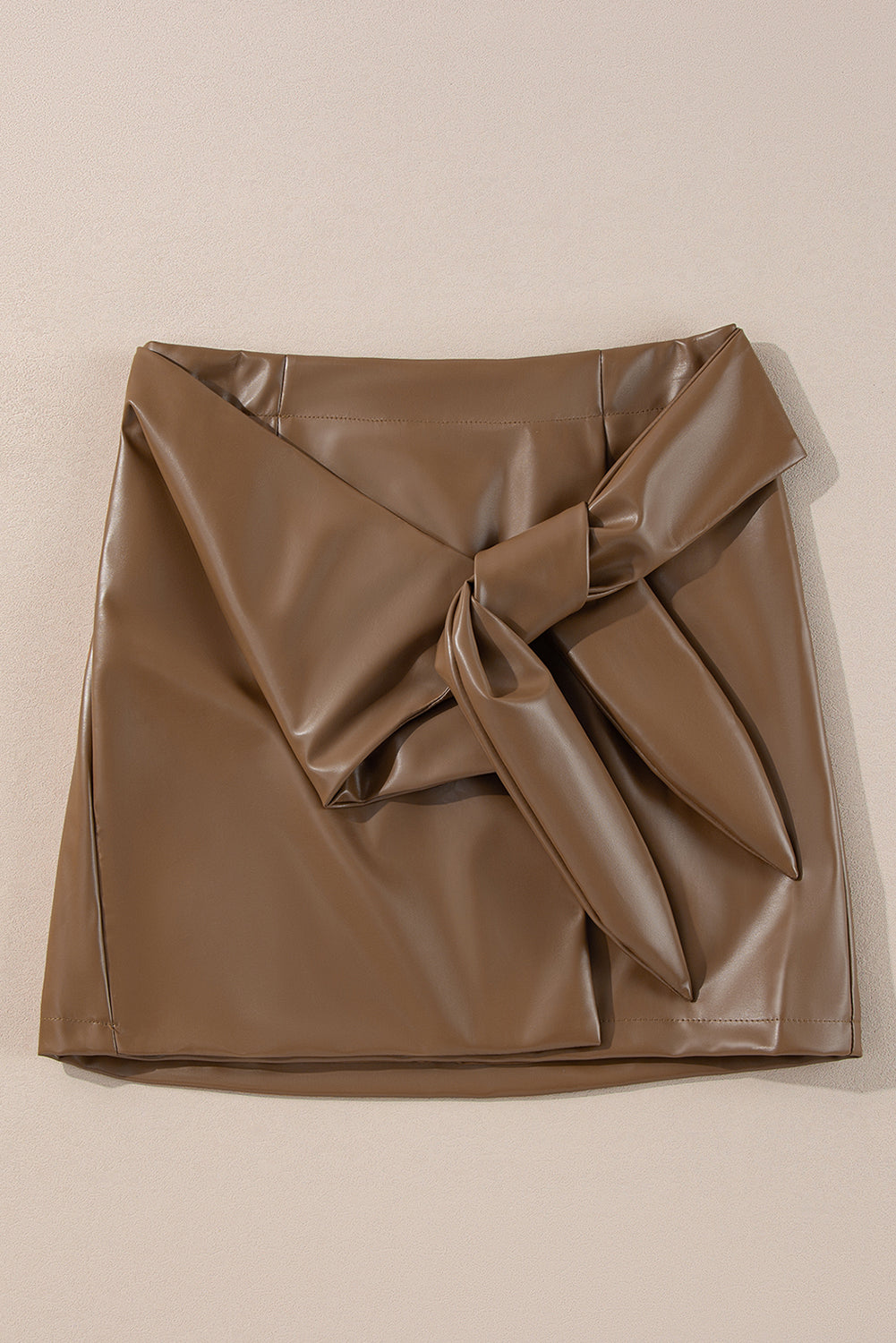 Coffee Bowknot Faux Leather Mini Skirt eAura