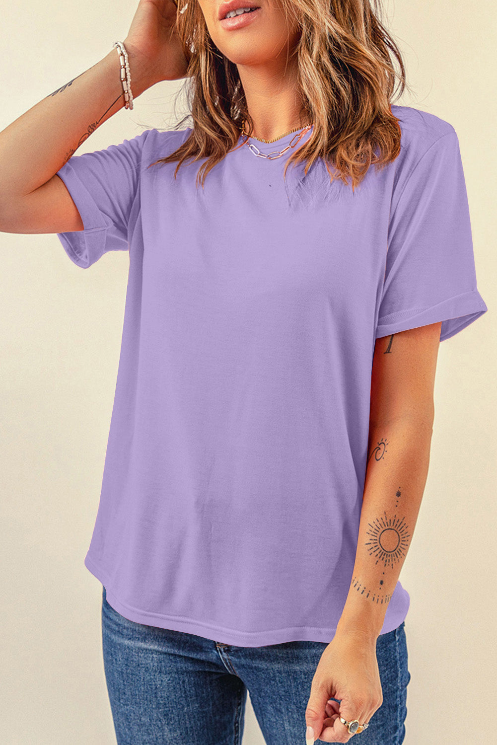 Wisteria Casual Plain Crew Neck Tee Dear-Lover Dropshipping
