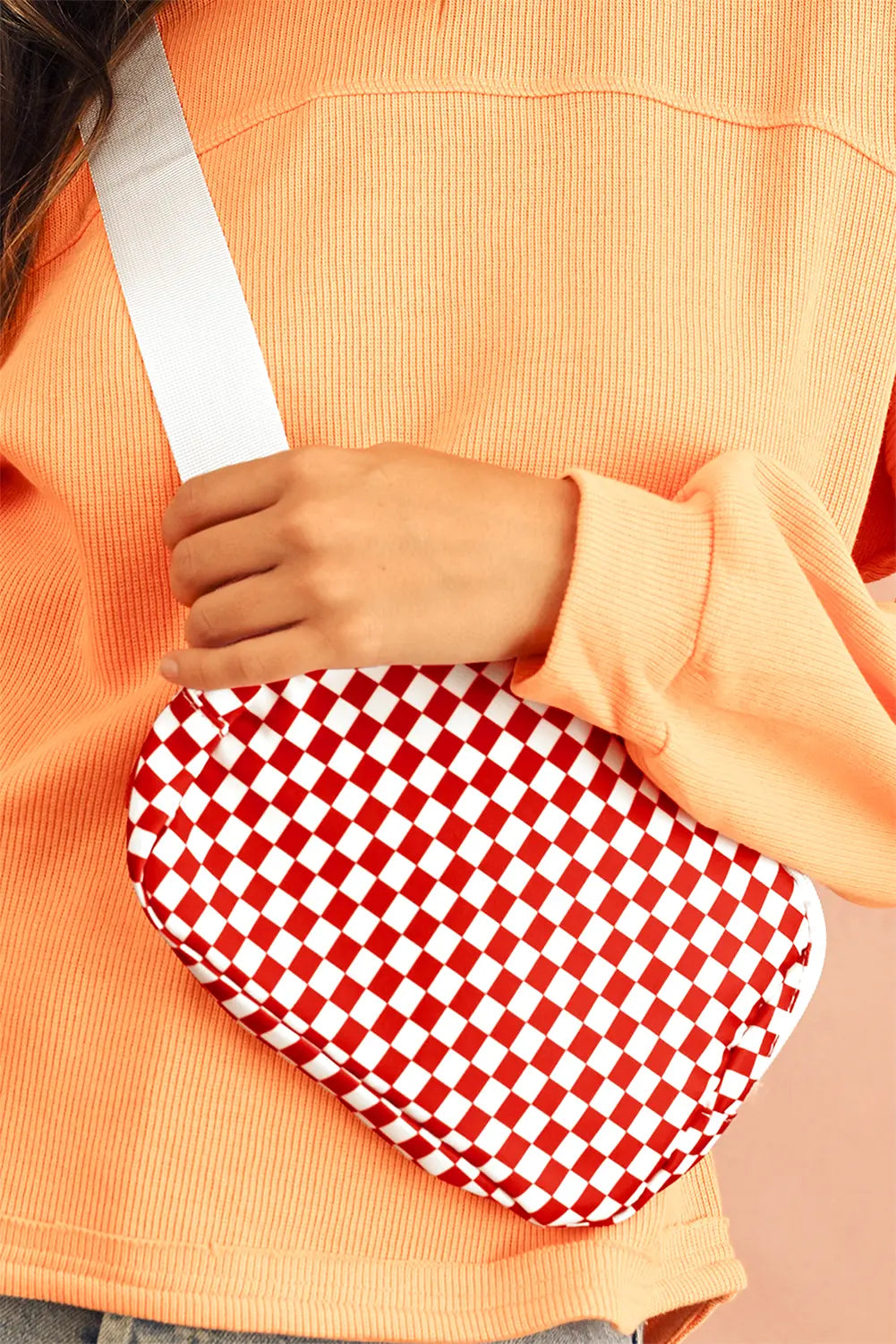 Fiery Red Checkered Print Zipped Buckle Strap Crossbody Bag