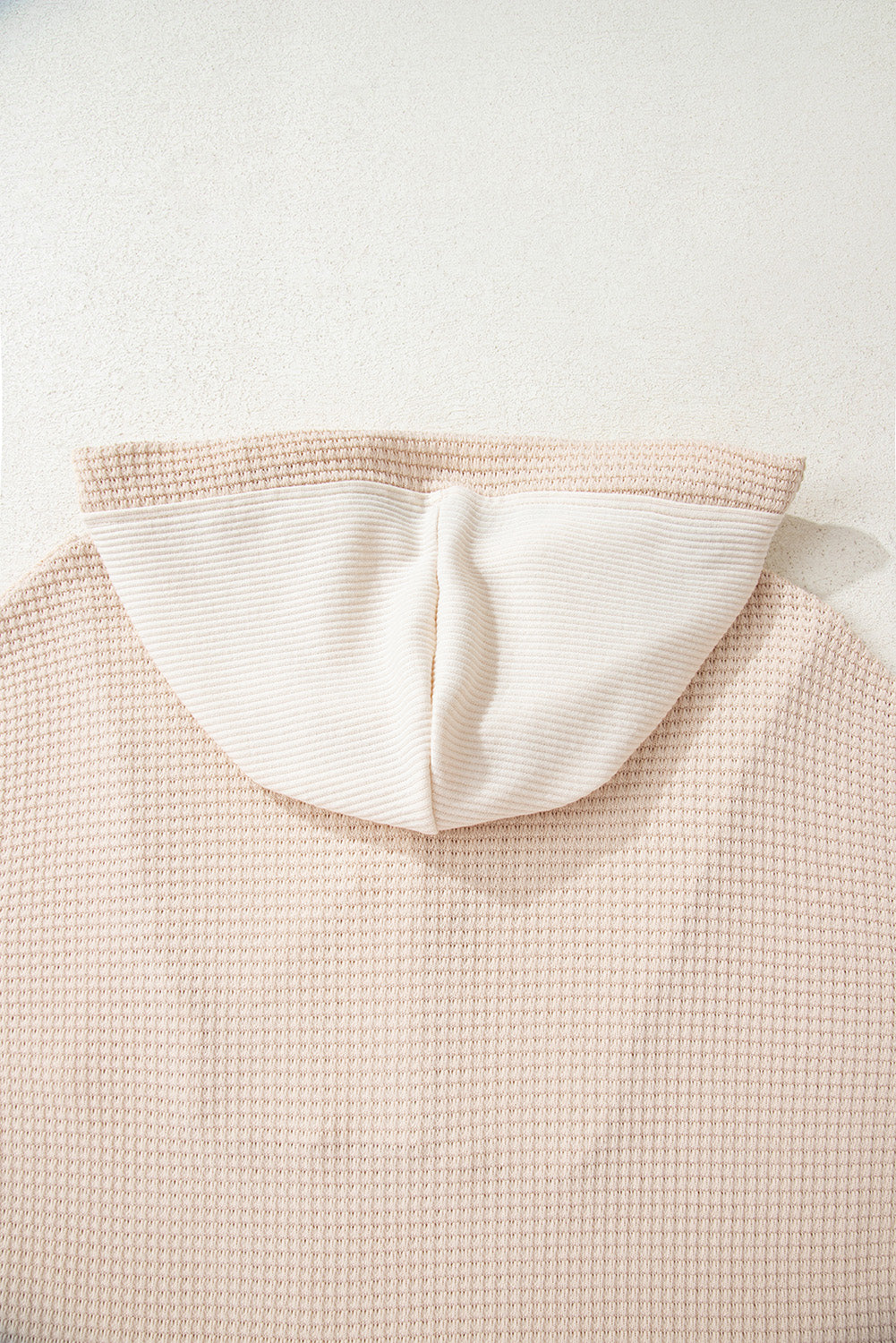 Waffle Patchwork Drop Shoulder Hooded Long Sleeve Top - eAura