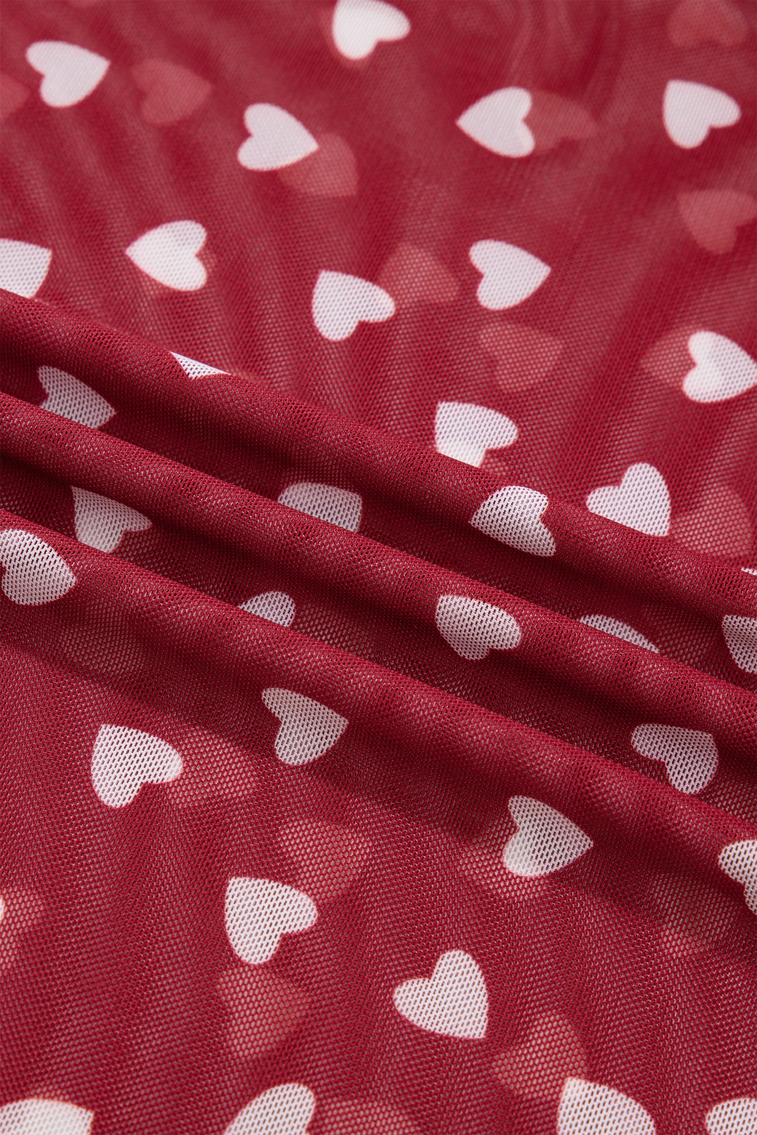 Allover Heart Print Mesh Short Sleeve Top