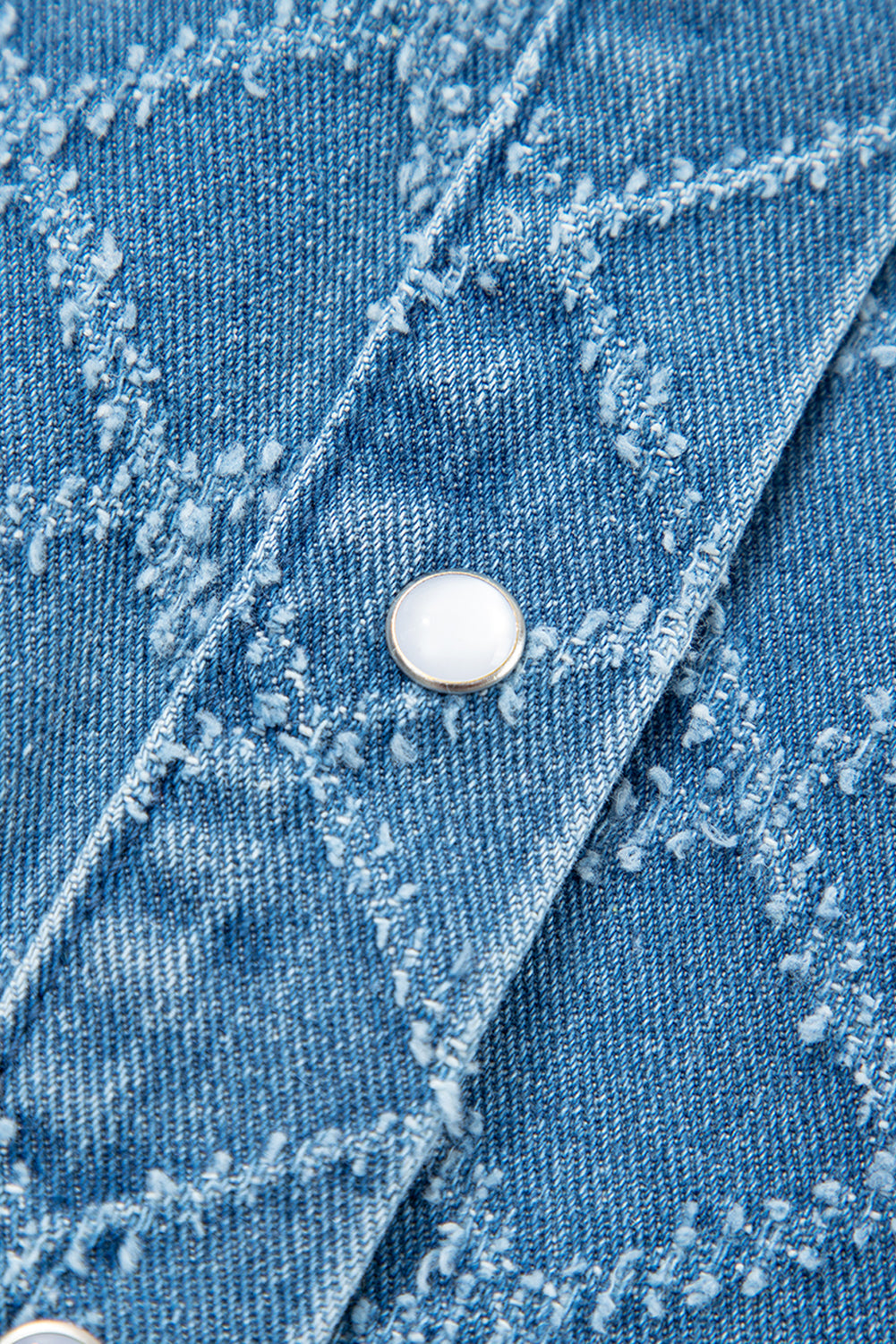 Dusk Blue Checkered Textured Short Sleeve Patched Pocket Denim Shirt eAura