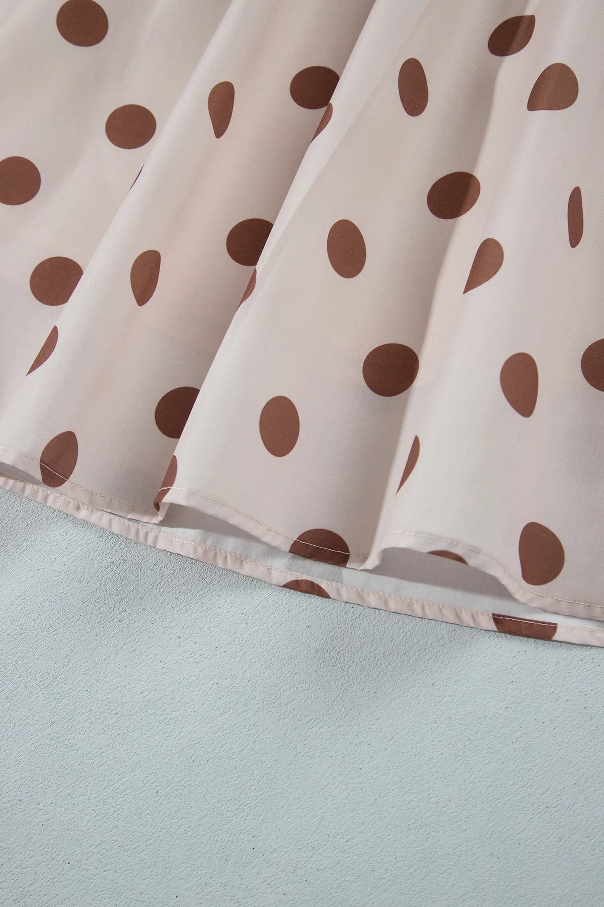 Polka Dot Midi Long Sleeve Dress – Beige