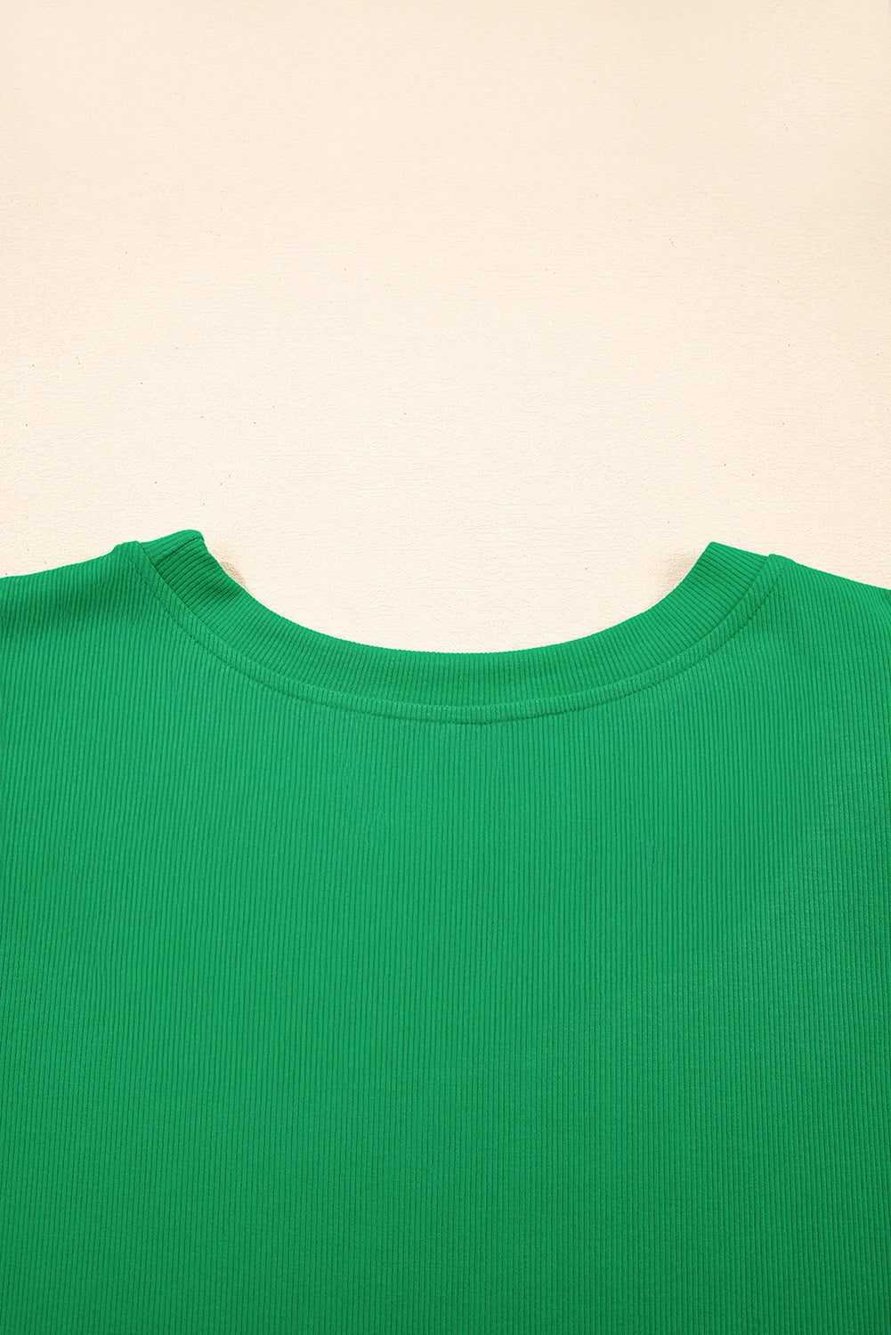 Bright Green Ribbed Pearl Beaded Puff Sleeve Top eAura
