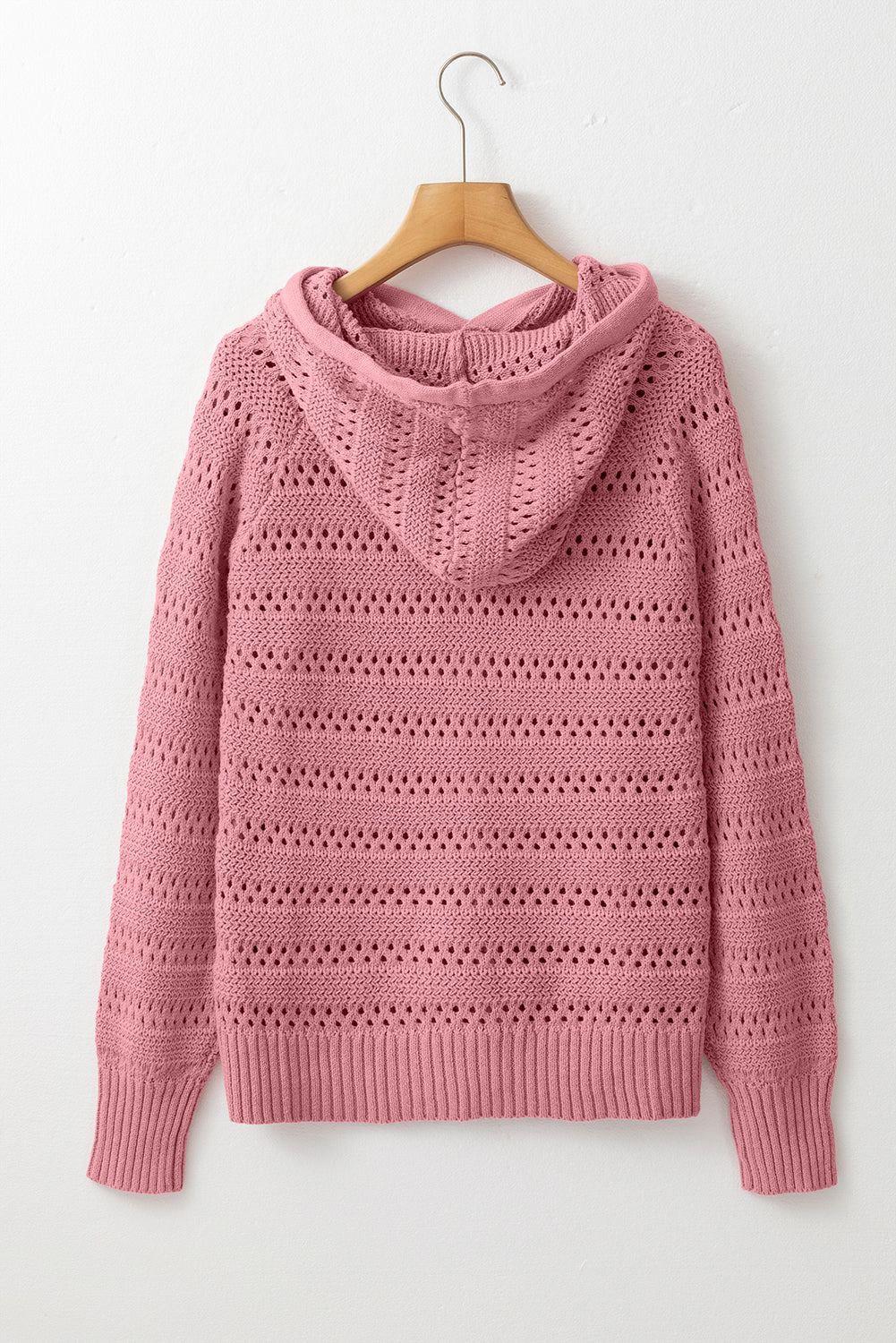 Peach Blossom Pointelle Knit Raglan Sleeve Hooded Sweater eAura