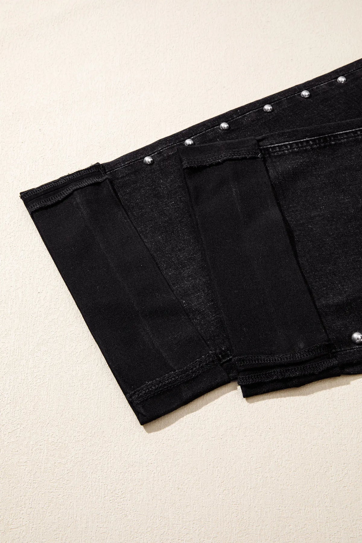 Studded Detail Straight Leg Casual Loose Jeans – Black