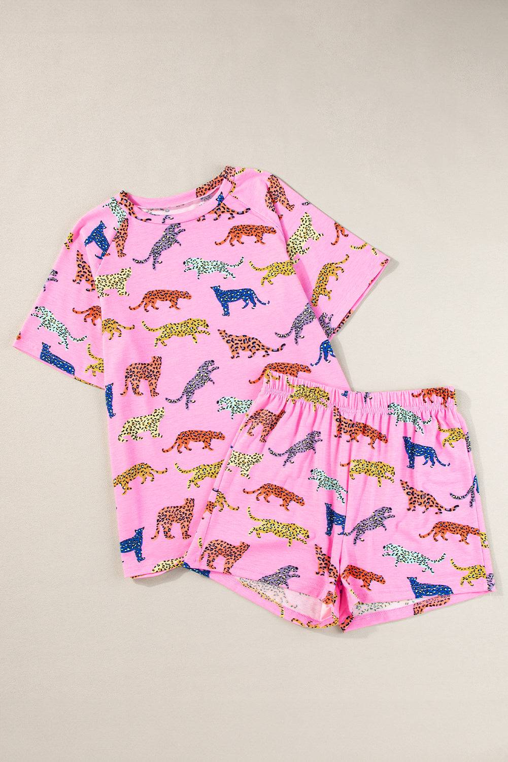 Pink Flower Print Short Sleeve High Waist Two Piece Shorts Set Co-ord eAura
