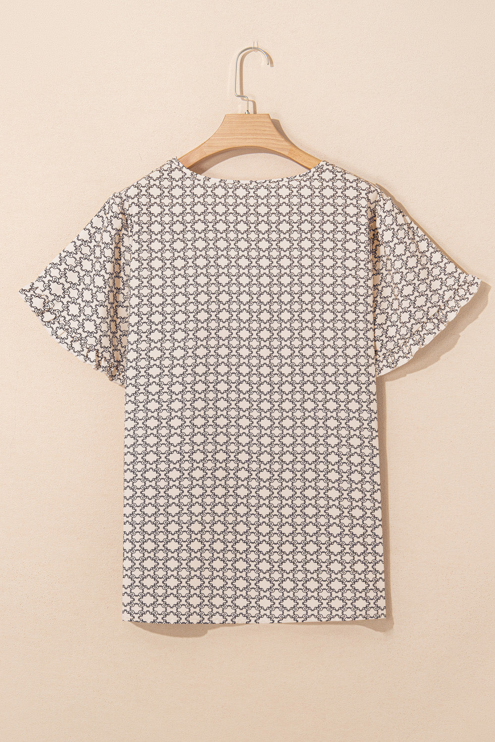 Khaki Plus Size Geometric Print Ruffled Sleeve Blouse BB Fashion Outlet