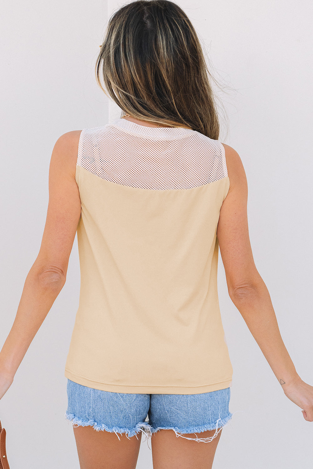 Mesh Patchwork Crew Neck Sleeveless Top eAura