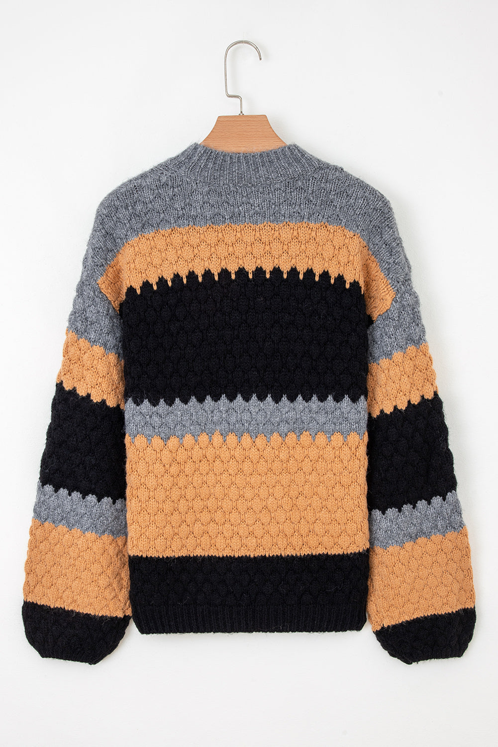 Khaki Color Block High Neck Baggy Sweater - eAura