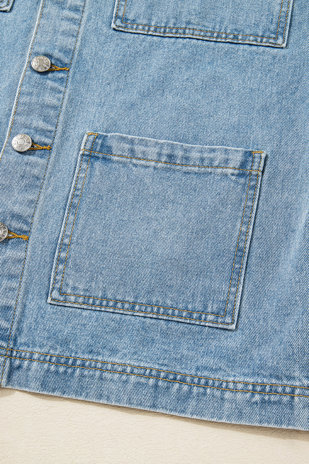 Beau Blue Multi Patched Pockets Side Tie up Boyfriend Style Denim Jacket eAura