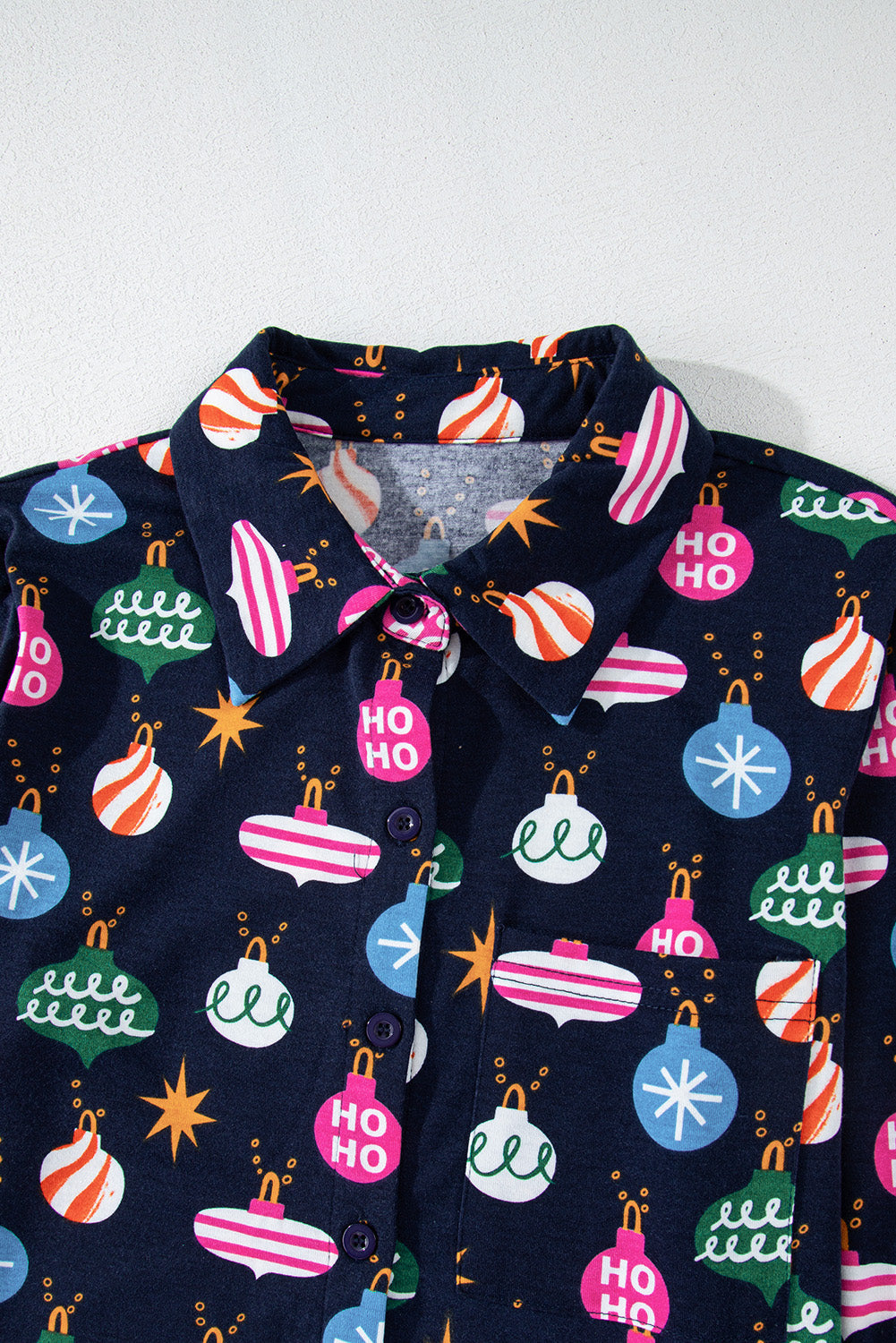 Navy Christmas Lights Print Shirt Pyjama Set eAura