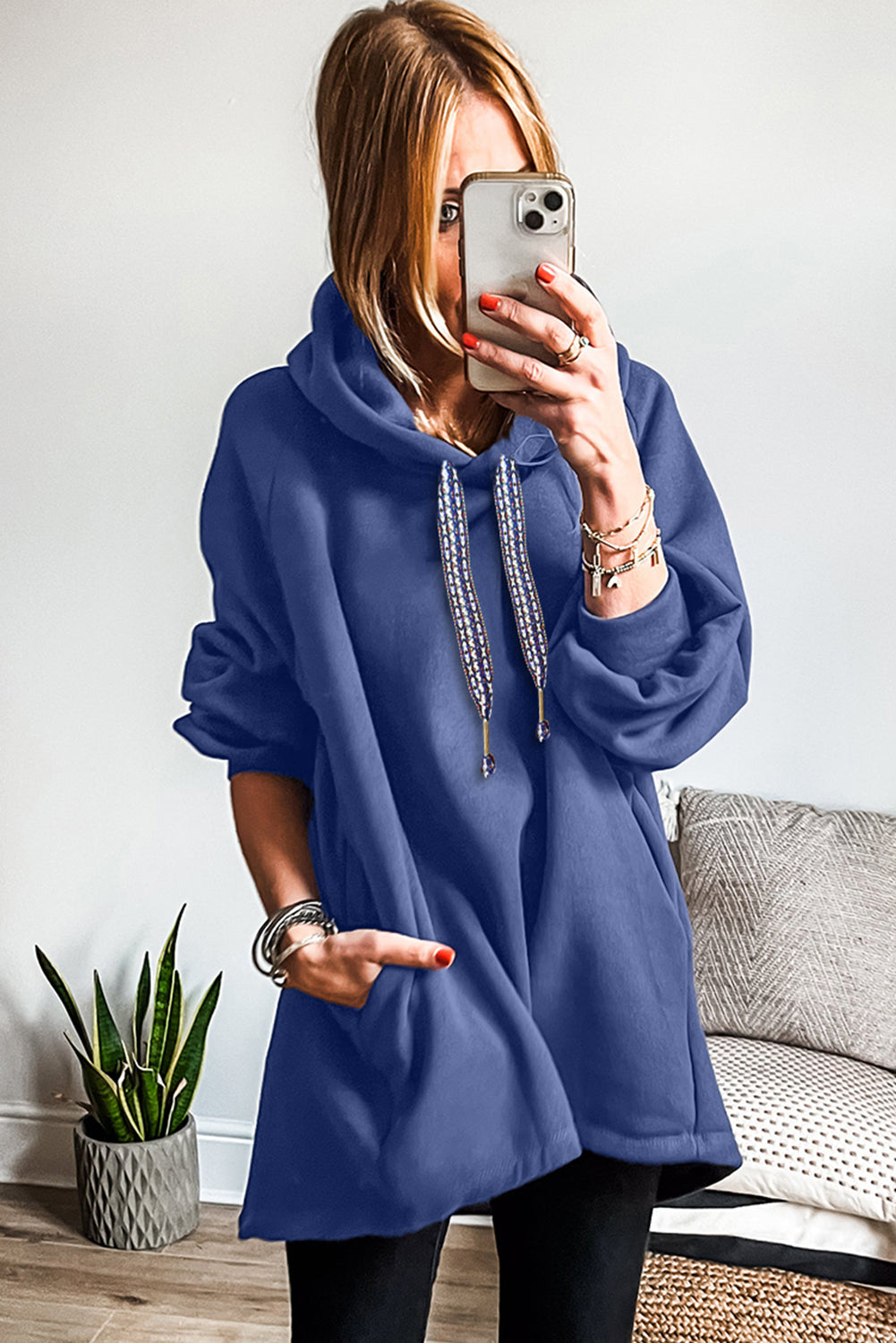 Fleece Lined Adjustable Longline Hoodie eAura