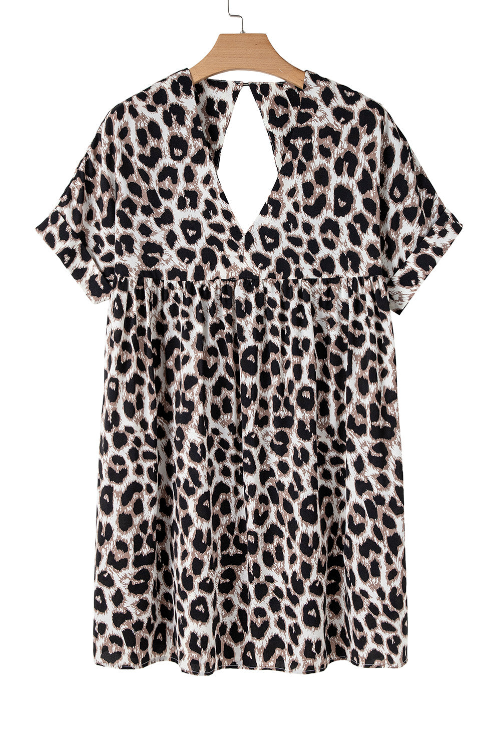 Khaki Cheetah Print Backless V Neck Loose Fit Mini Dress eAura