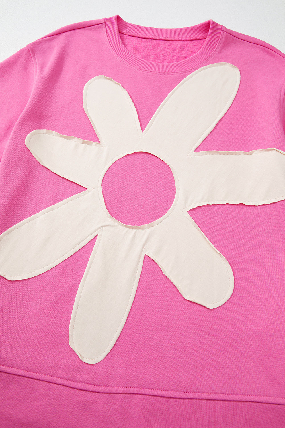 Sachet Pink Contrast Flower Drop Shoulder Loose T Shirt eAura