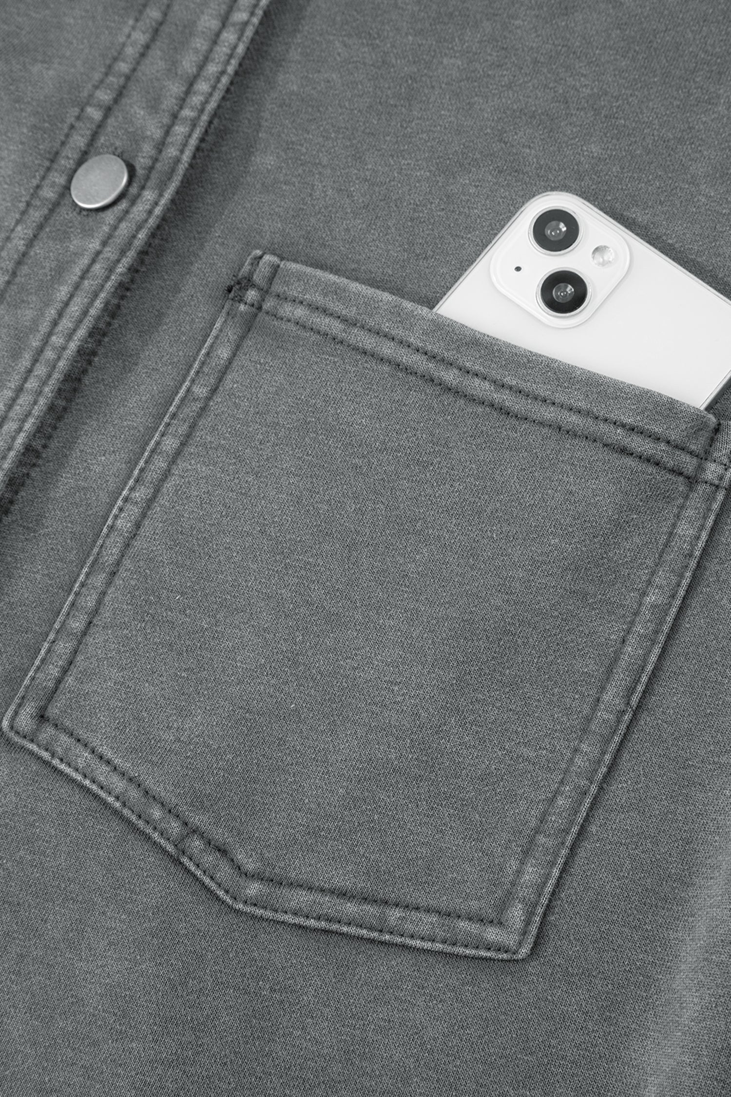 Mineral Wash Chest Pockets Drop Shoulder Shacket with Side Slit - eAura