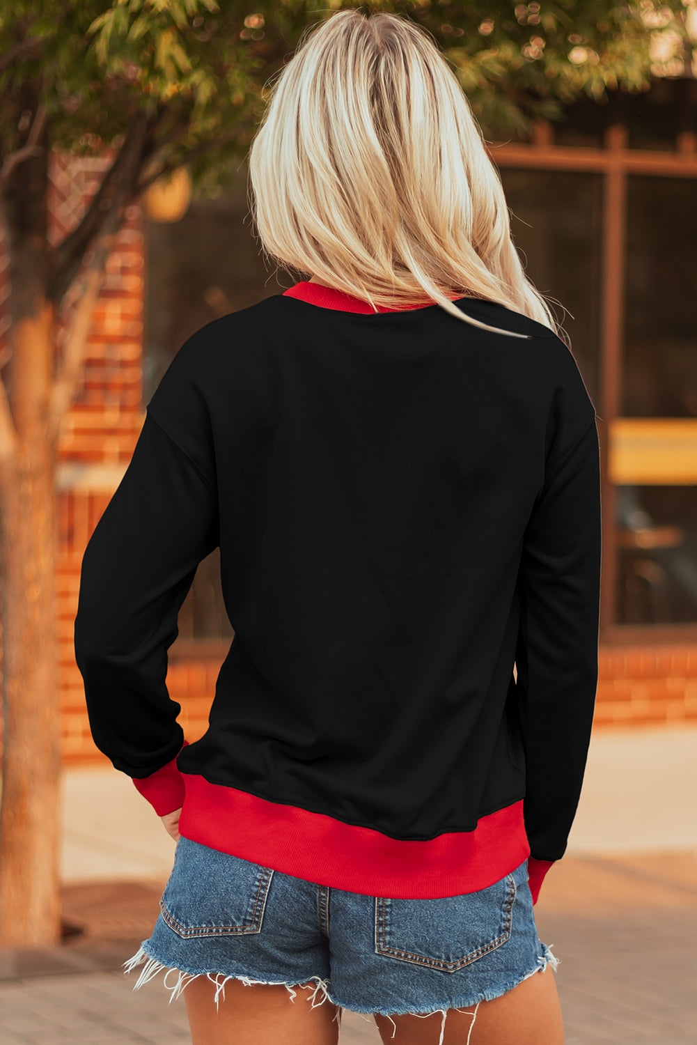 GAME DAY Letter Graphic Varsity Striped Baggy Sweatshirt - eAura