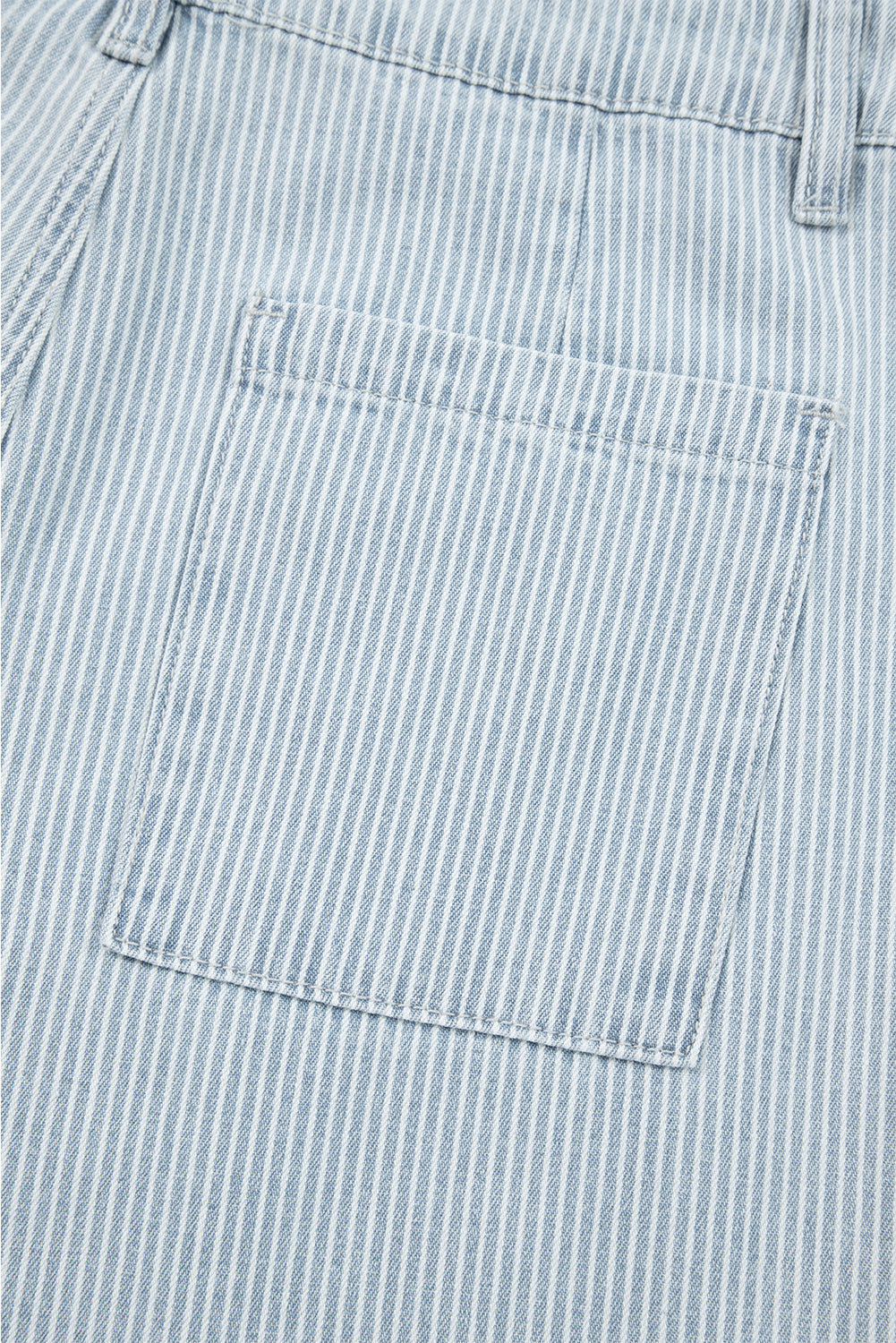 Stripe Button Flap Pocket Cuffed Hem Wide Leg Jeans - eAura