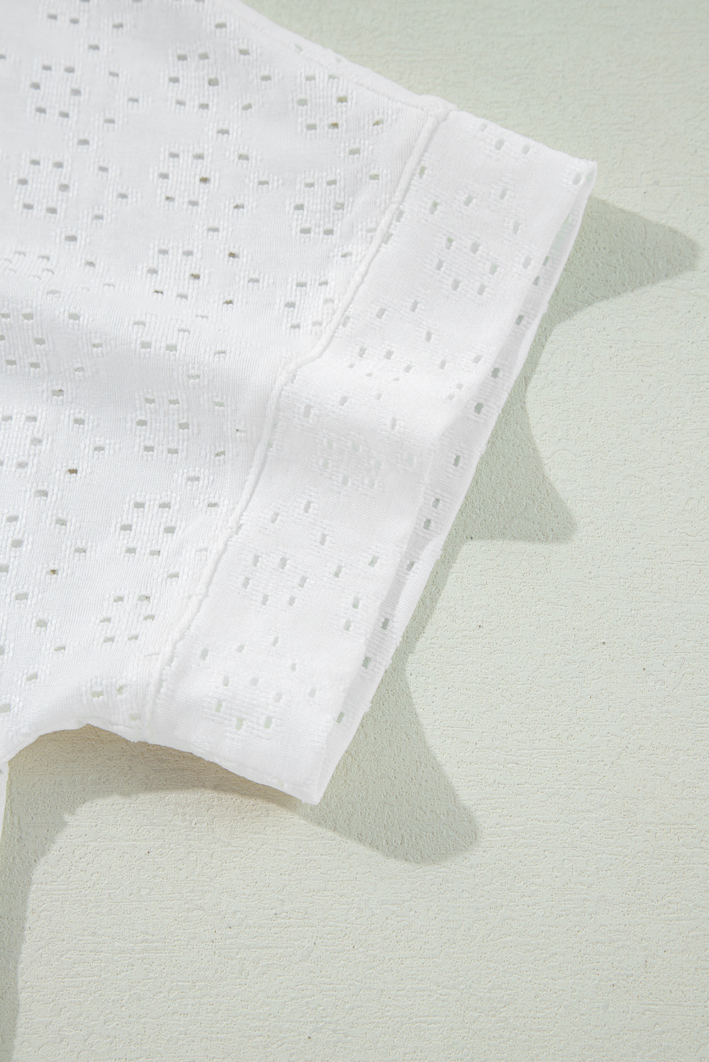 White Eyelet Pattern Boat Neck Casual Tee eAura