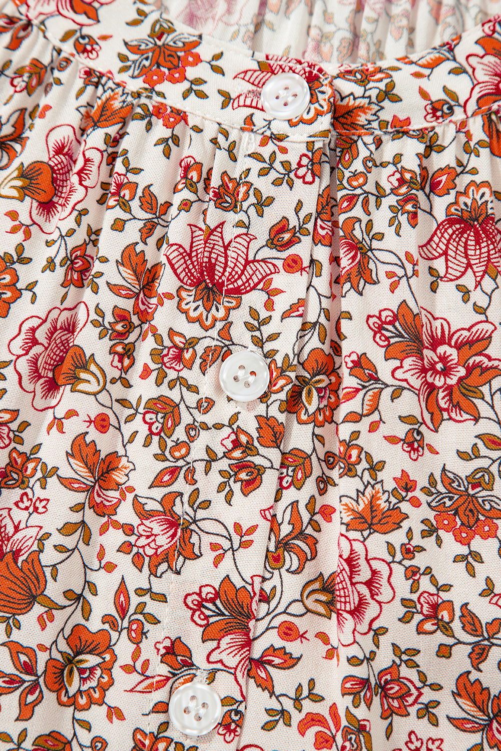 Red Floral Print Pleated Detail Notched Neck Puff Sleeve Blouse - eAura