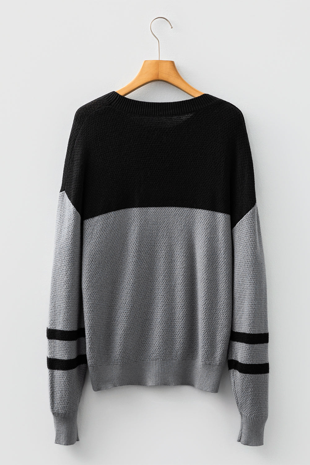 Colour Block Knit Striped Sleeve Detail Casual Sweater - eAura