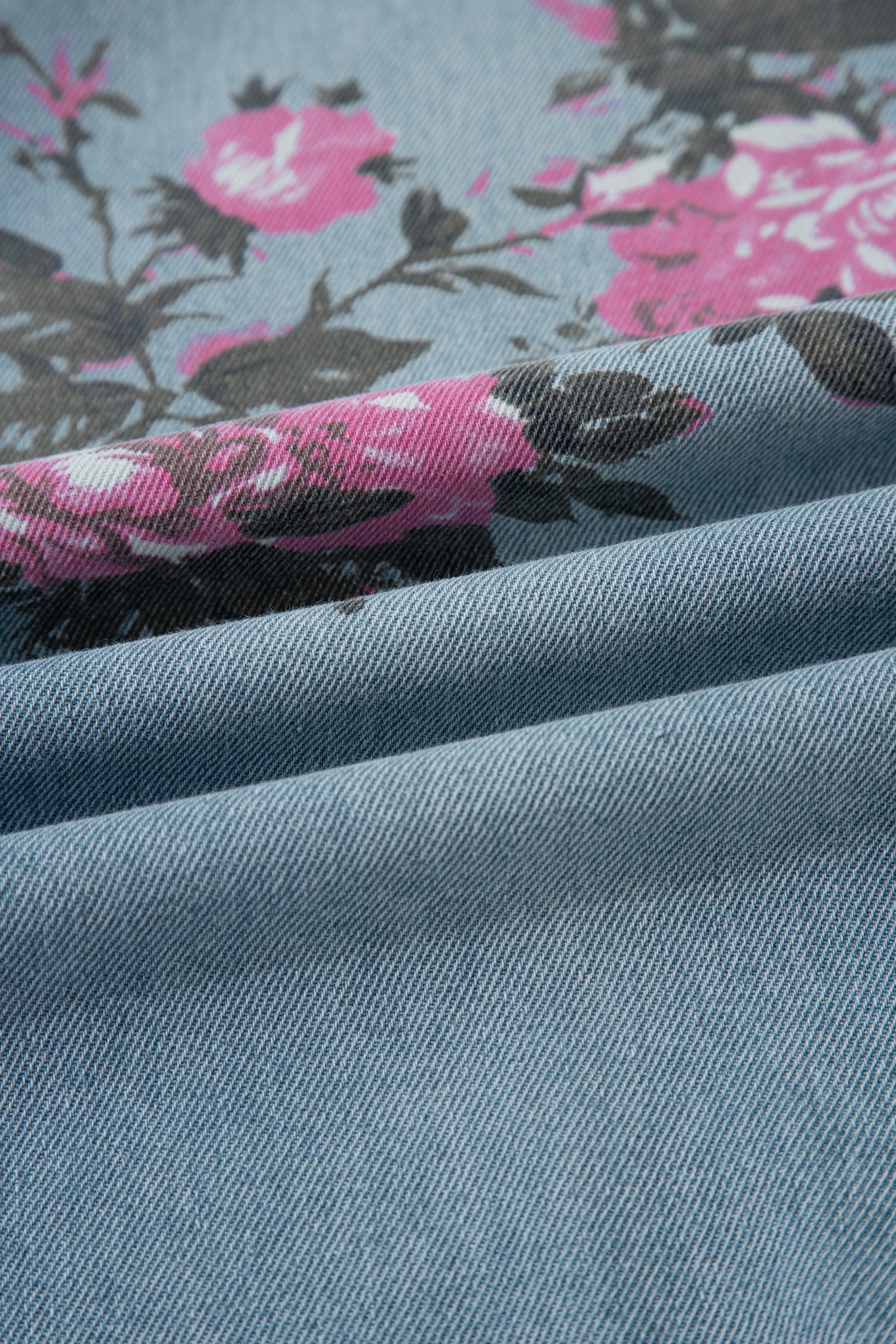 Floral Print Bootcut Jeans – Sky Blue Denim