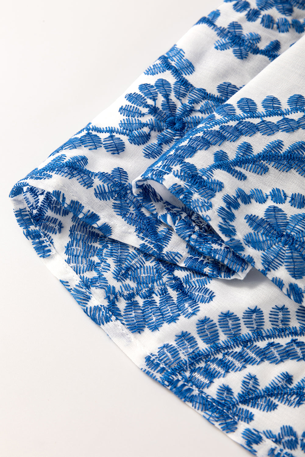 Blue Boho Print Flutter Sleeve Crew Neck Blouse eAura