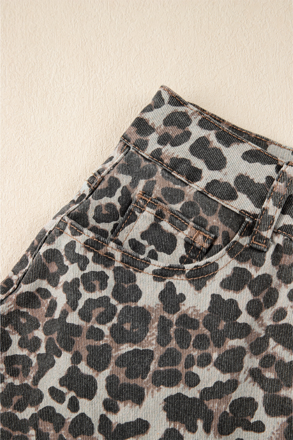 Khaki Leopard Denim Mini Skirt eAura