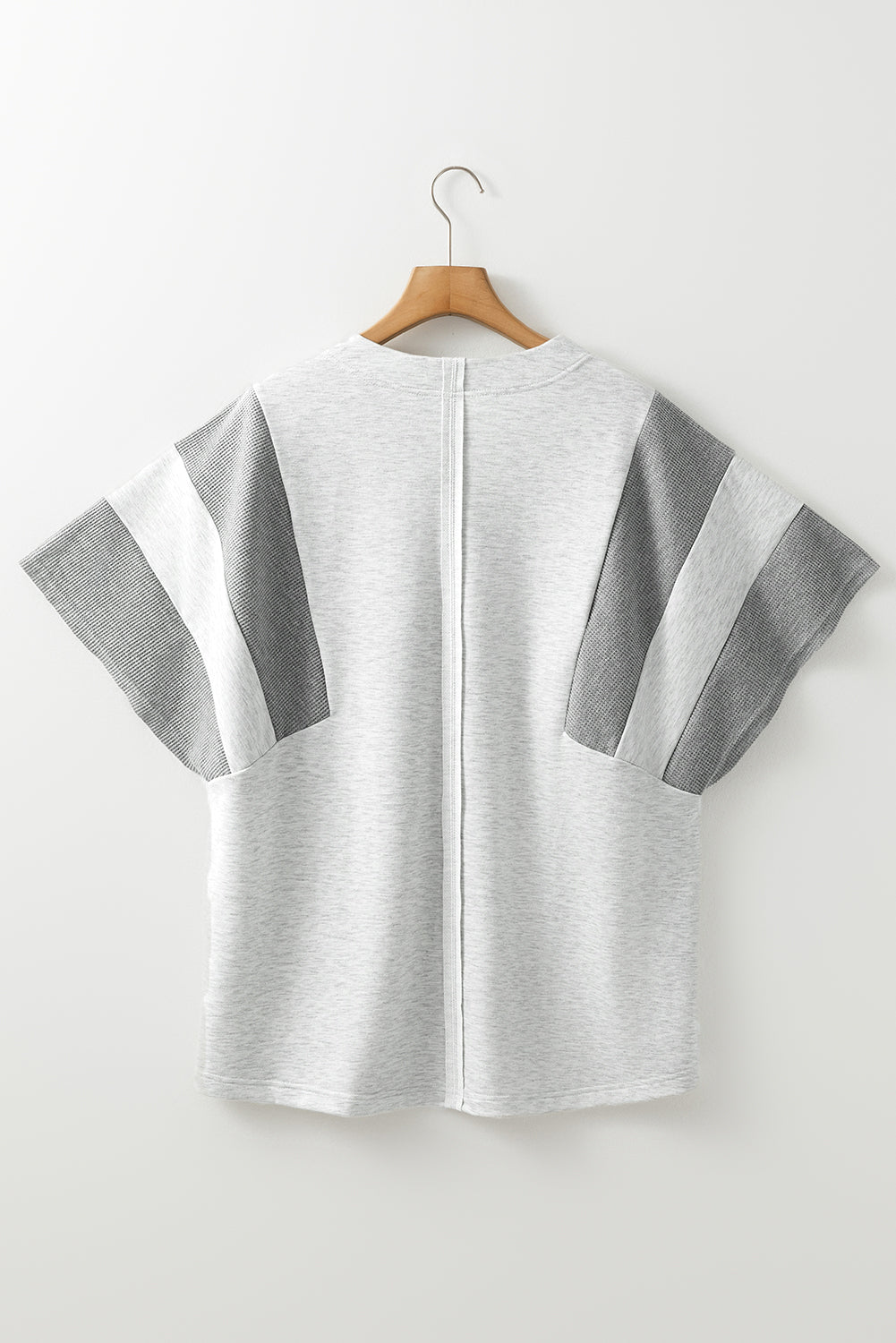Light Grey Two Tone Contrast Waffle Knit Patched Buttoned V Neck Top eAura