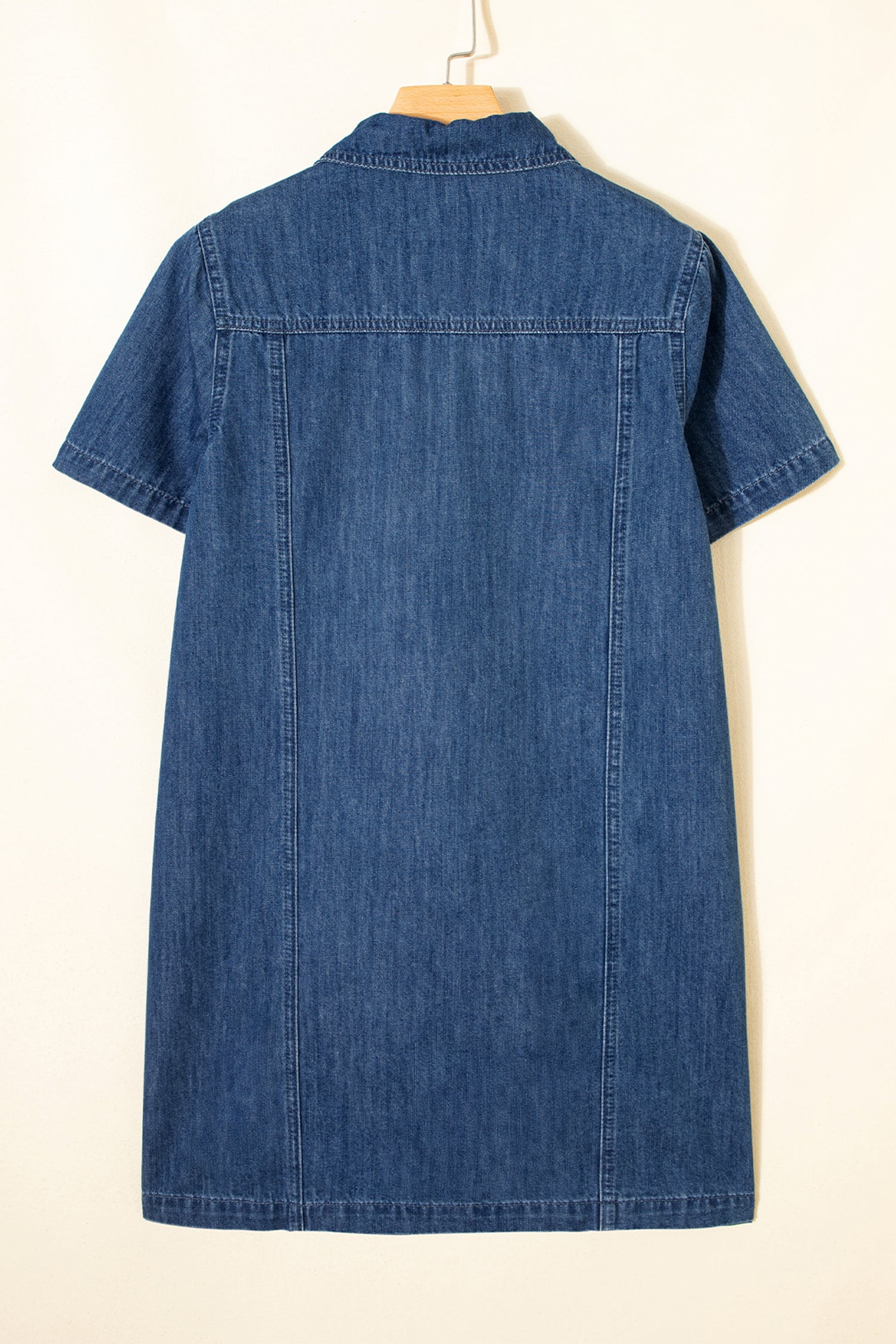 Zip-up Collared Short Sleeve Shift Mini Denim Dress