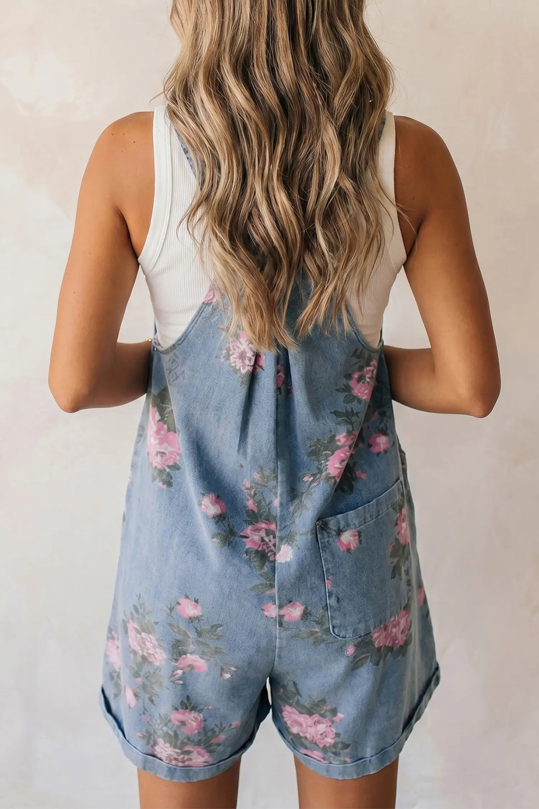 Floral Print Denim Shortalls Romper