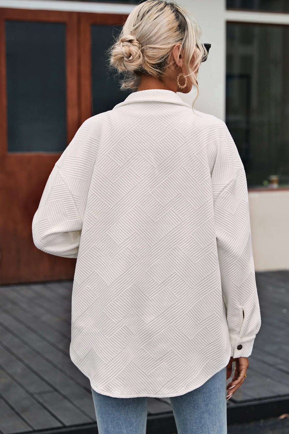 Solid Textured Flap Pocket Buttoned Shacket eAura