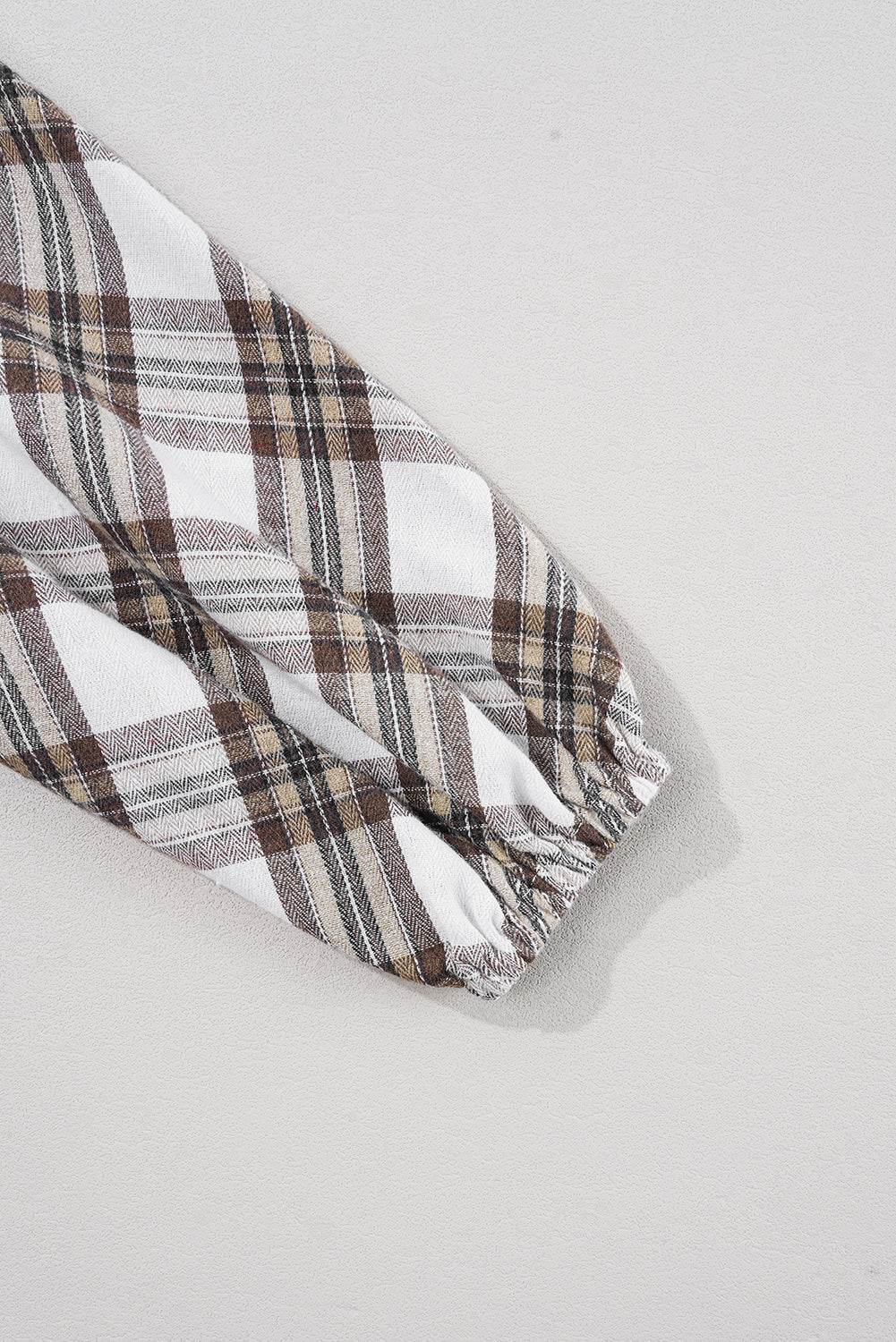 White Plaid Bubble Sleeve Flowy Shirt Dress eAura