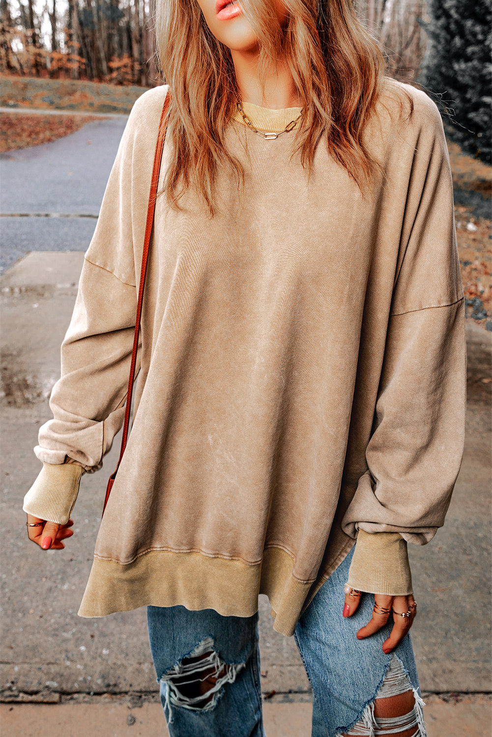 Green Drop Shoulder Ribbed Trim Oversized Sweatshirt eAura