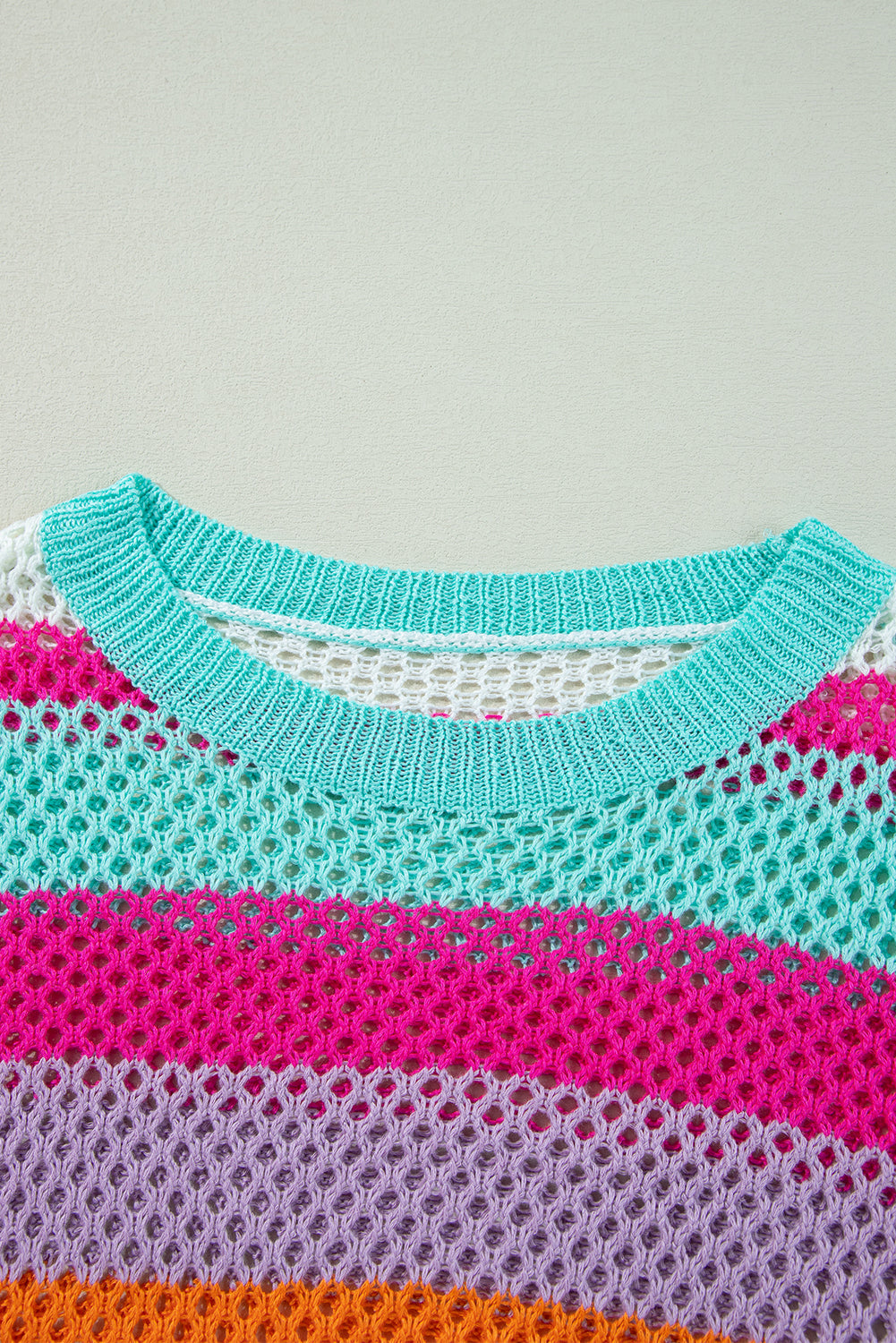 Rose Red Colourblock Patchwork Knit Crochet Eyelet Sweater eAura