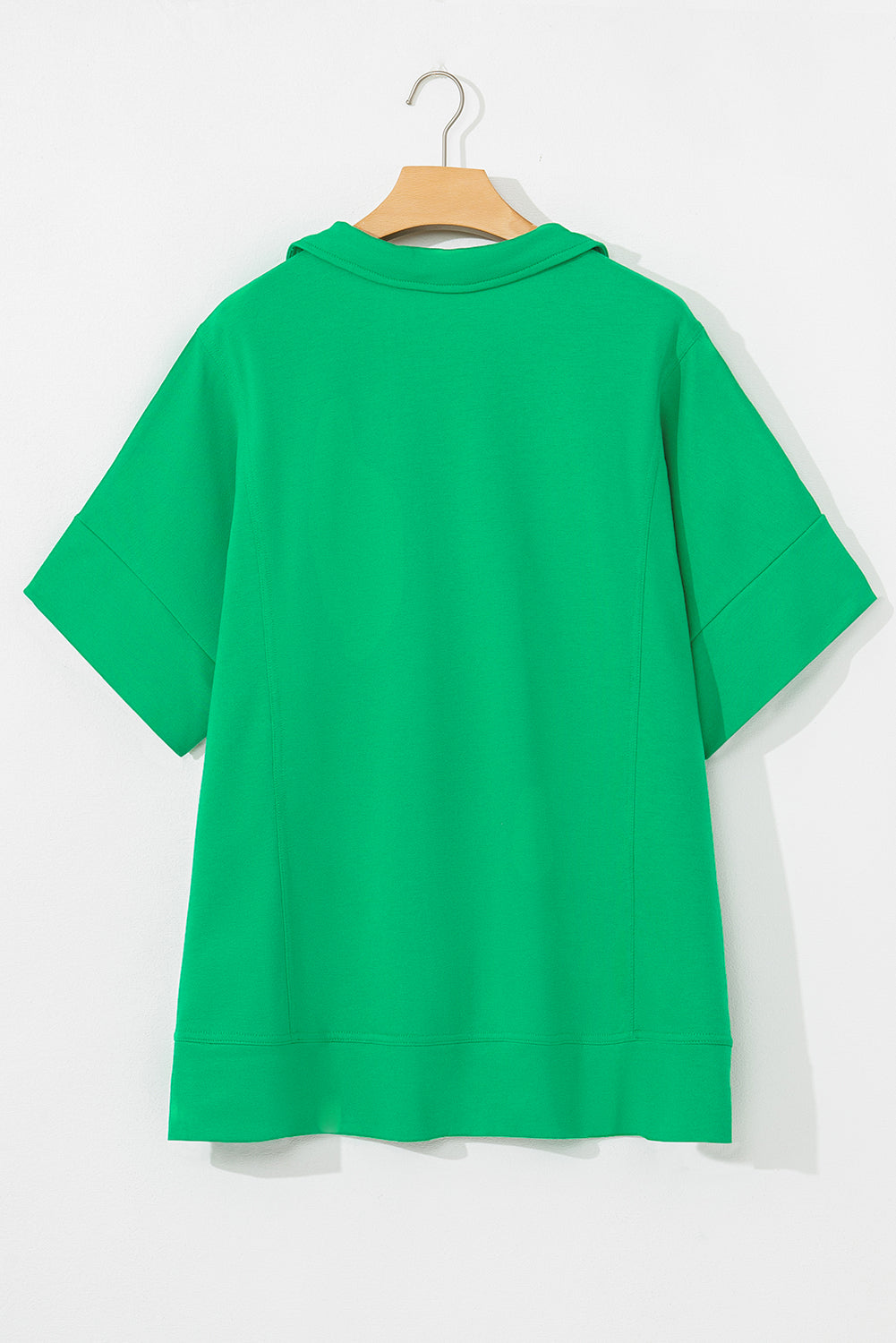 Bright Green Short Sleeve Turn-Down Collar Plus Size Blouse BB Fashion Outlet