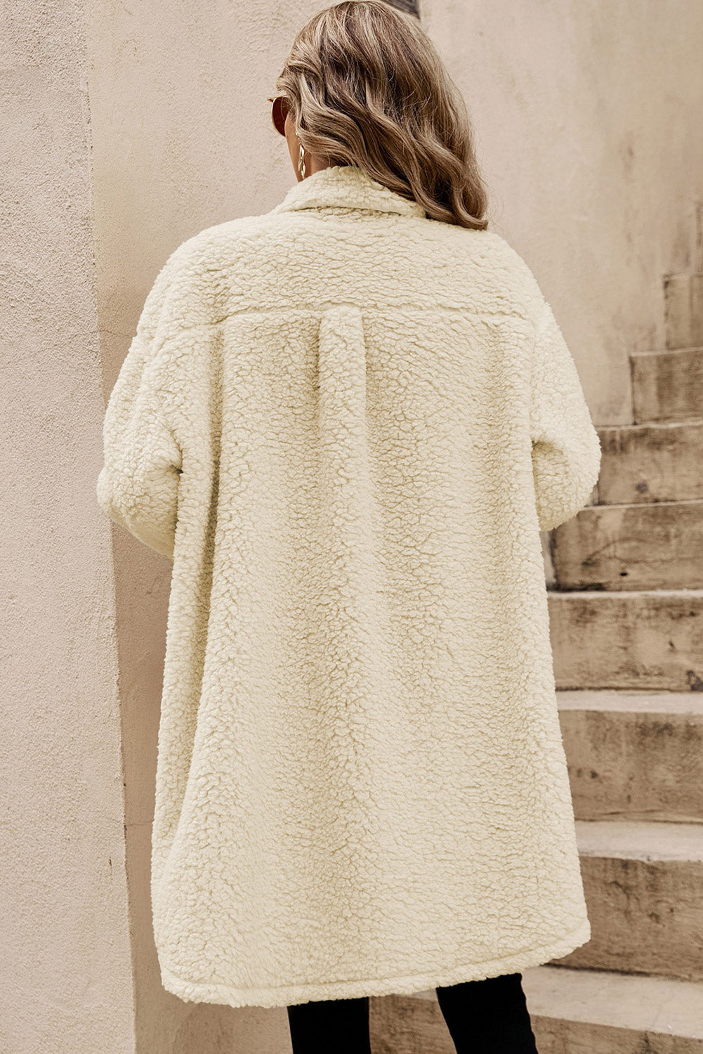 Beige Contrast Flap Pocket Single Breasted Teddy Coat eAura