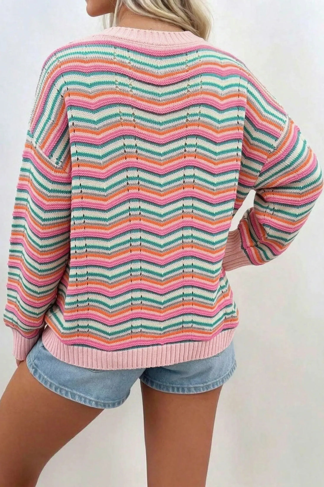 Casual Chevron Striped Drop Shoulder Sweater