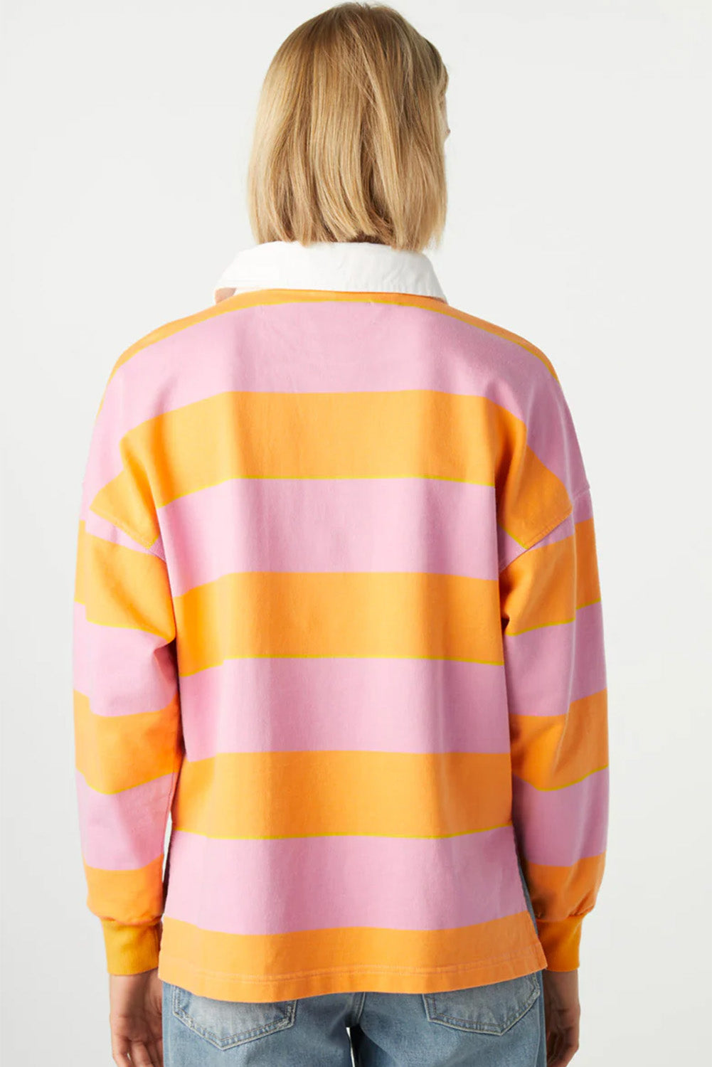 Yellow Stripe Colour Block Polo Collar Sweatshirt eAura
