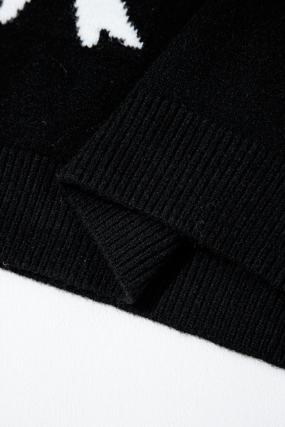 Bow Pattern Knit Short Sleeve Black Sweater eAura