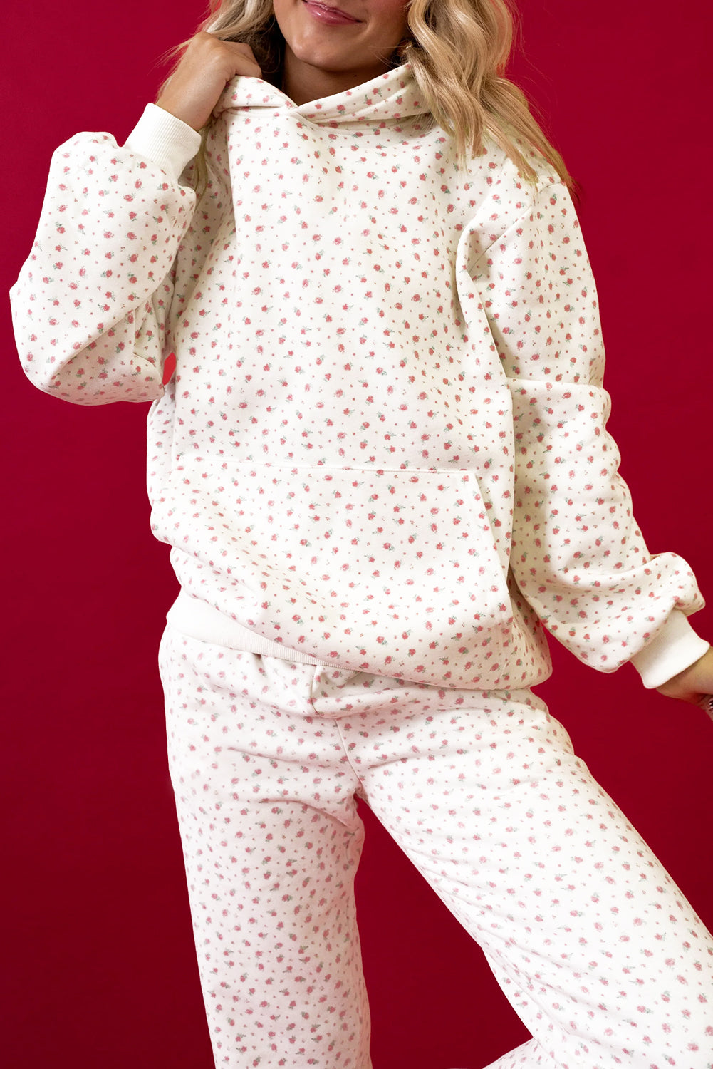 Floral Kangaroo Pocket Hoodie Trousers Co-ord Set