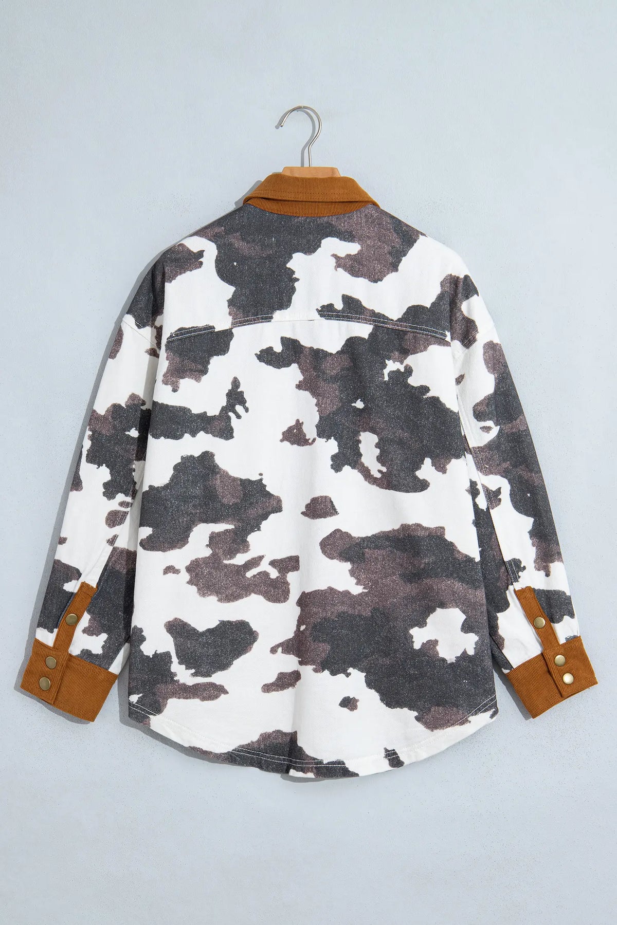 Western Cow Print Long Sleeve Button-Up Denim Jacket – Multicolour