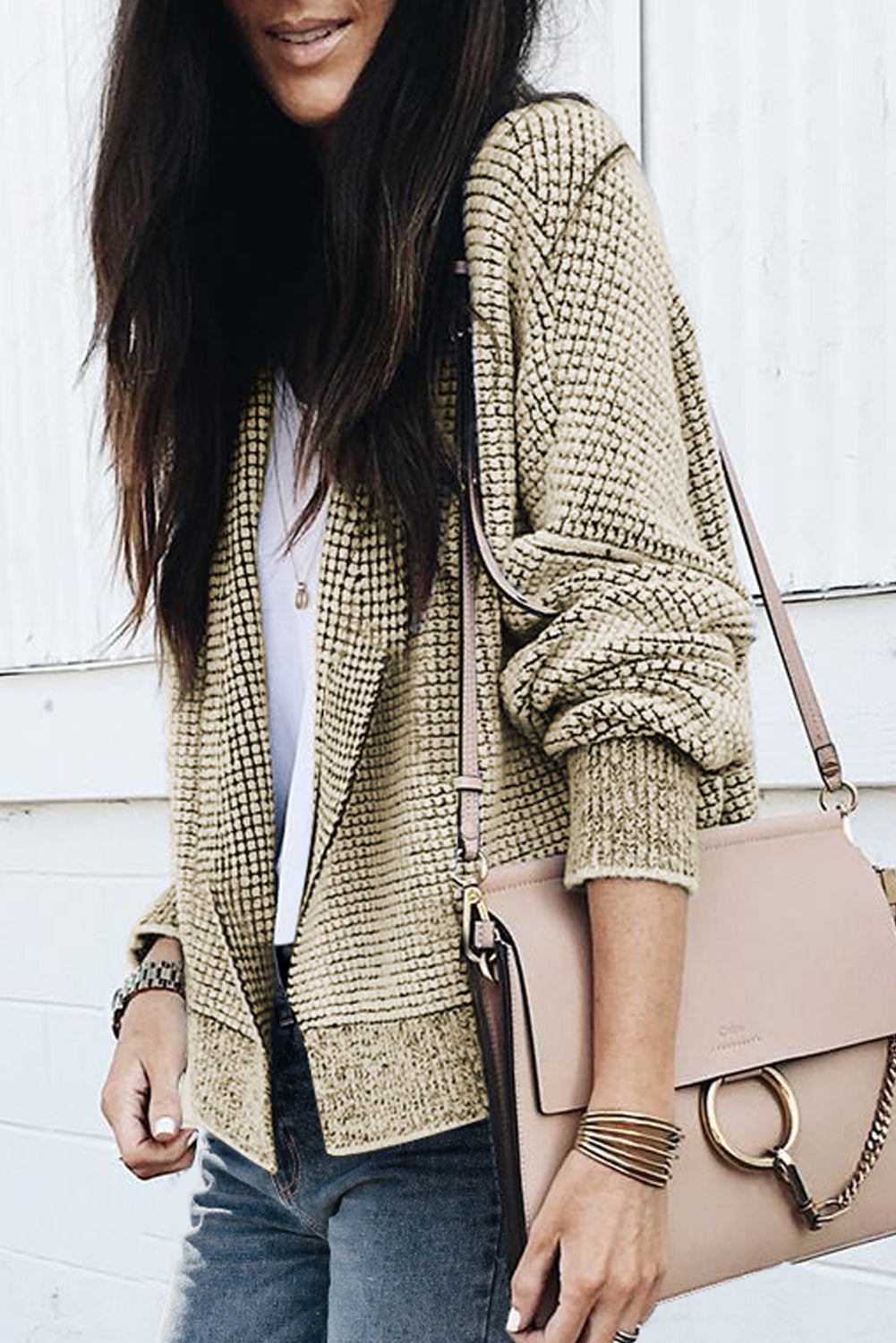 Black Plaid Contrast Trim Open Front Cardigan eAura